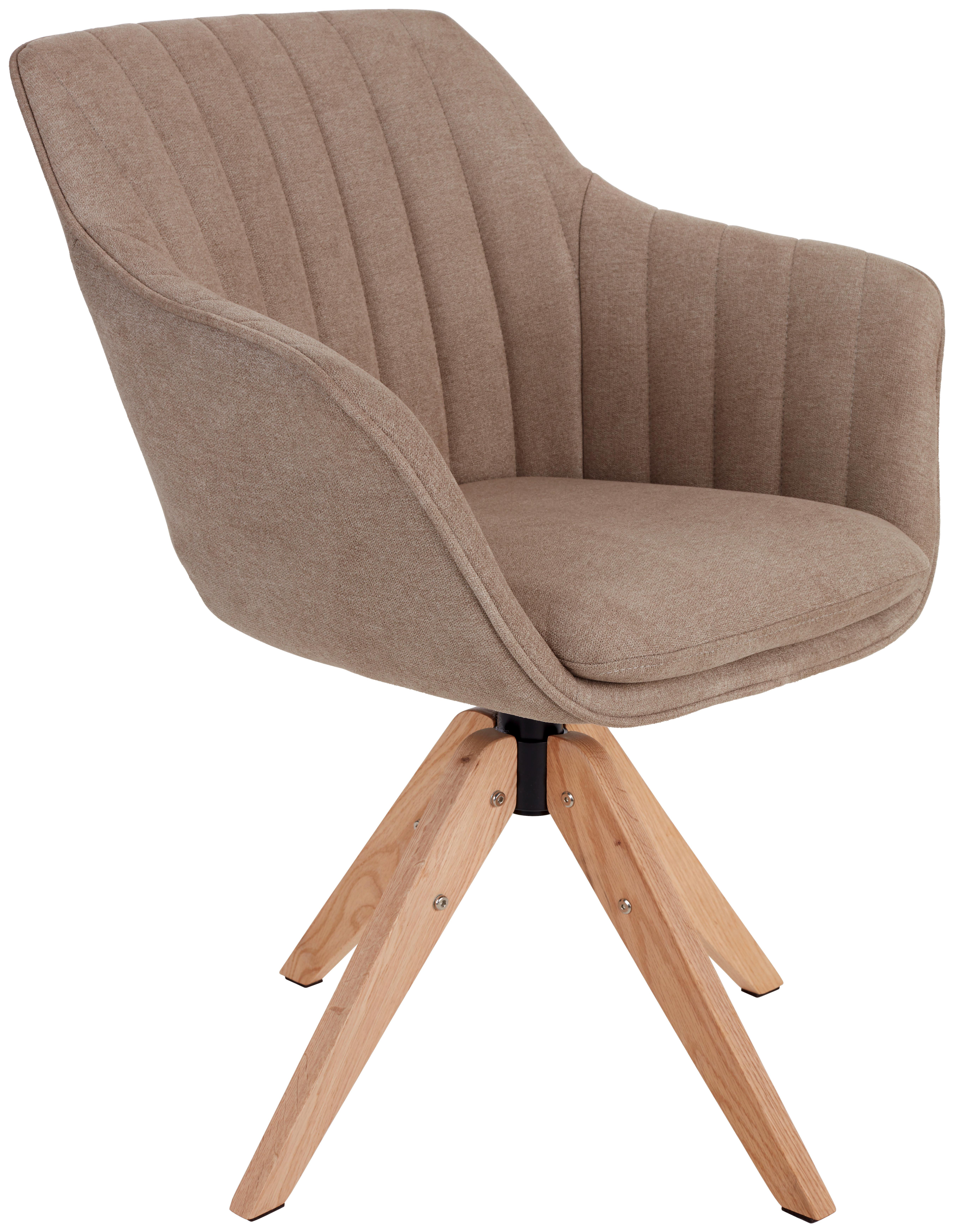 Armlehnstuhl Belluno Greige mit drehbarerer Sitzfläche - Greige/Eichefarben, MODERN, Holz/Textil (60/88/57,5cm) - MID.YOU