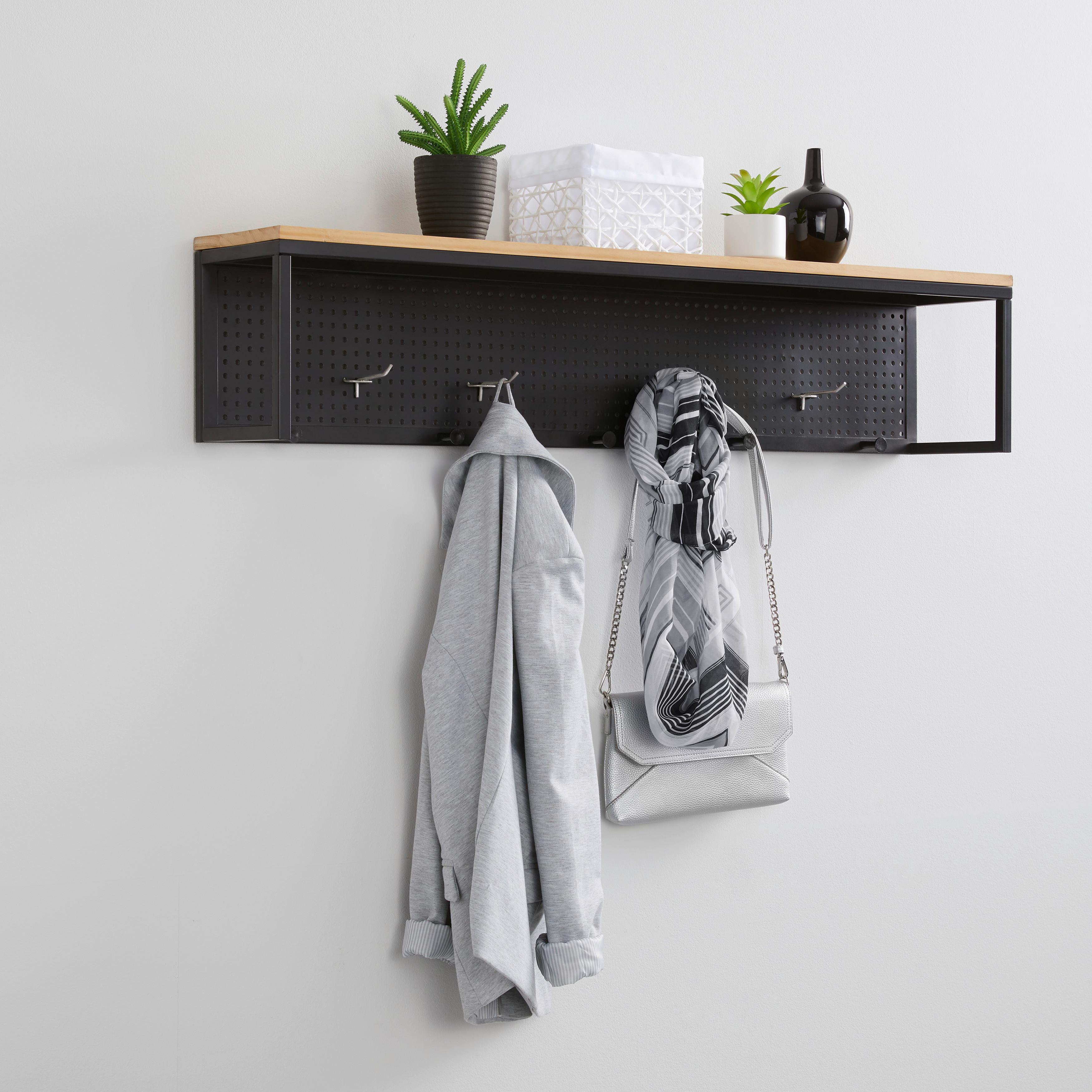 Šatní panel LORENZO - barvy borovice/černá, Moderní, kov/dřevo (110/22/20cm) - Bessagi Home