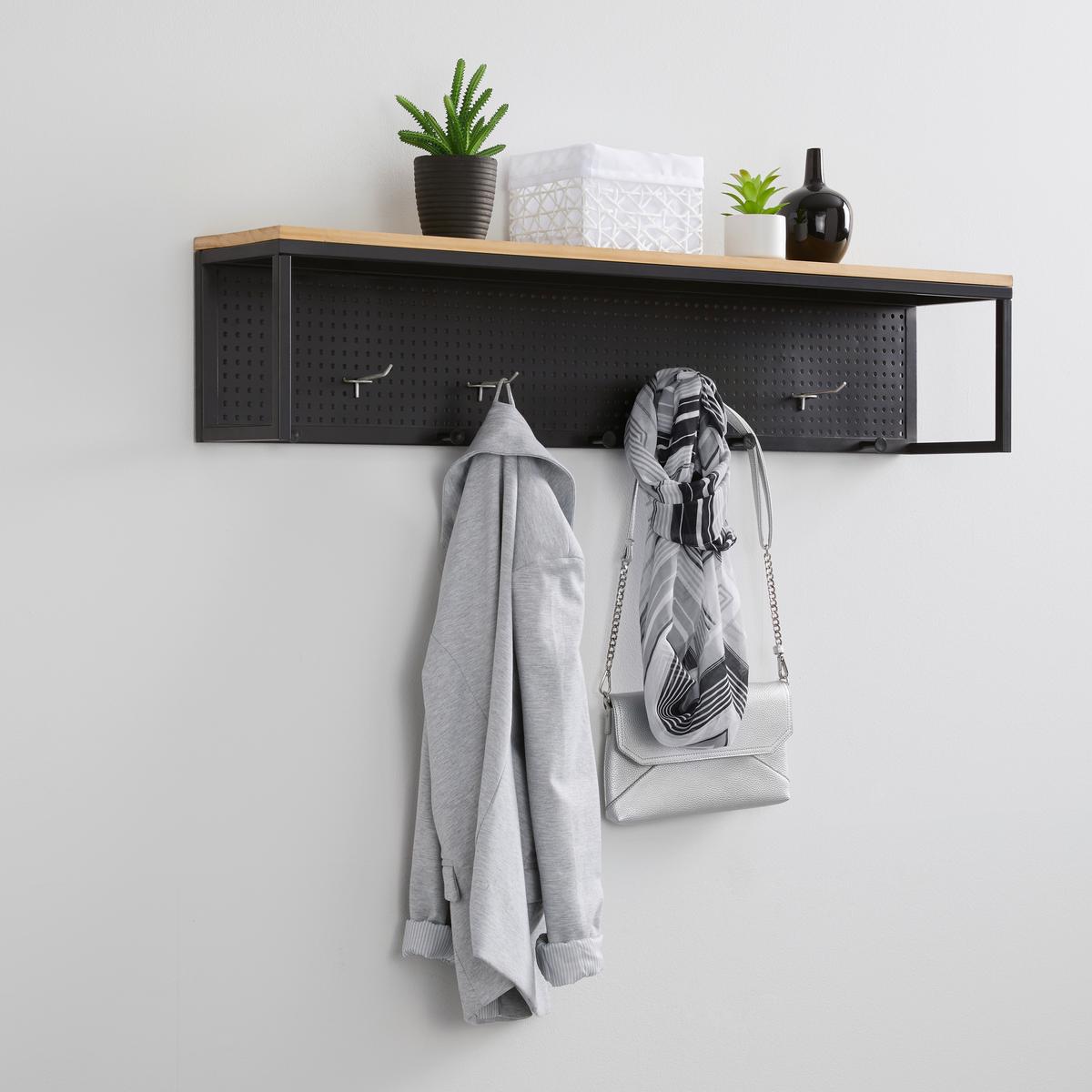 Vešiakový panel LORENZO - čierna/farba borovice, Modern, kov/drevo (110/22/20cm) - Bessagi Home