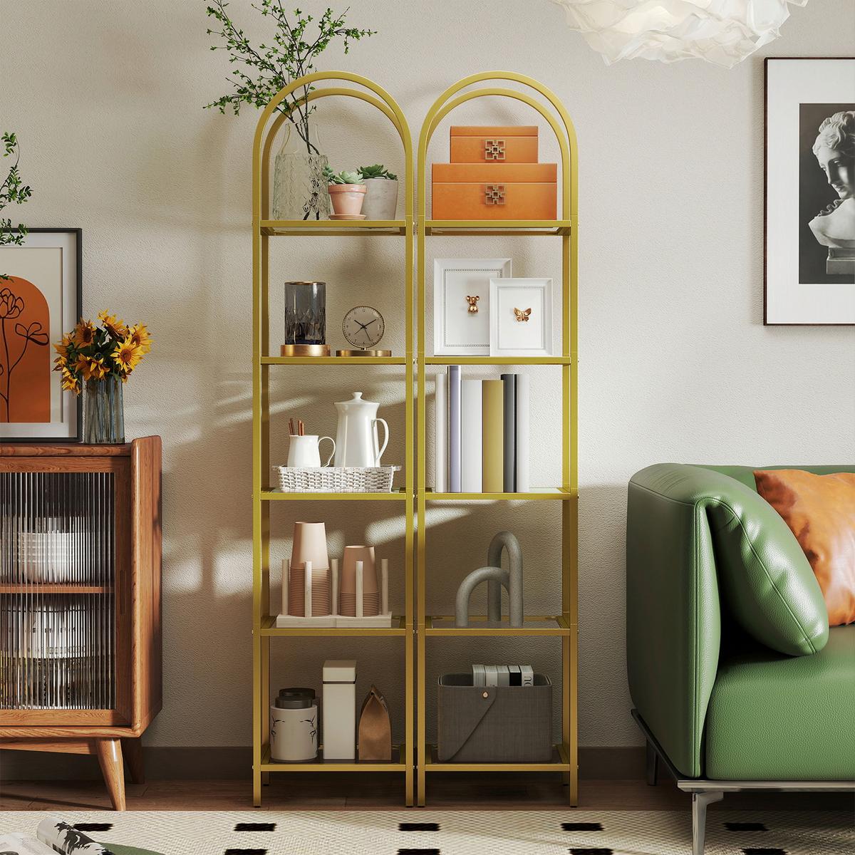 REGÁL FARBA: BLEDO ZLATÁ - zlatá, Modern, kov/sklo (40/183,5/30,2cm) - MID.YOU