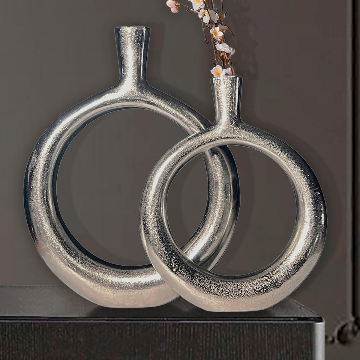 Dekovase 2er Set Silberfarben B: 35 cm - Silberfarben, Design, Metall (35/45/7cm) - Livetastic