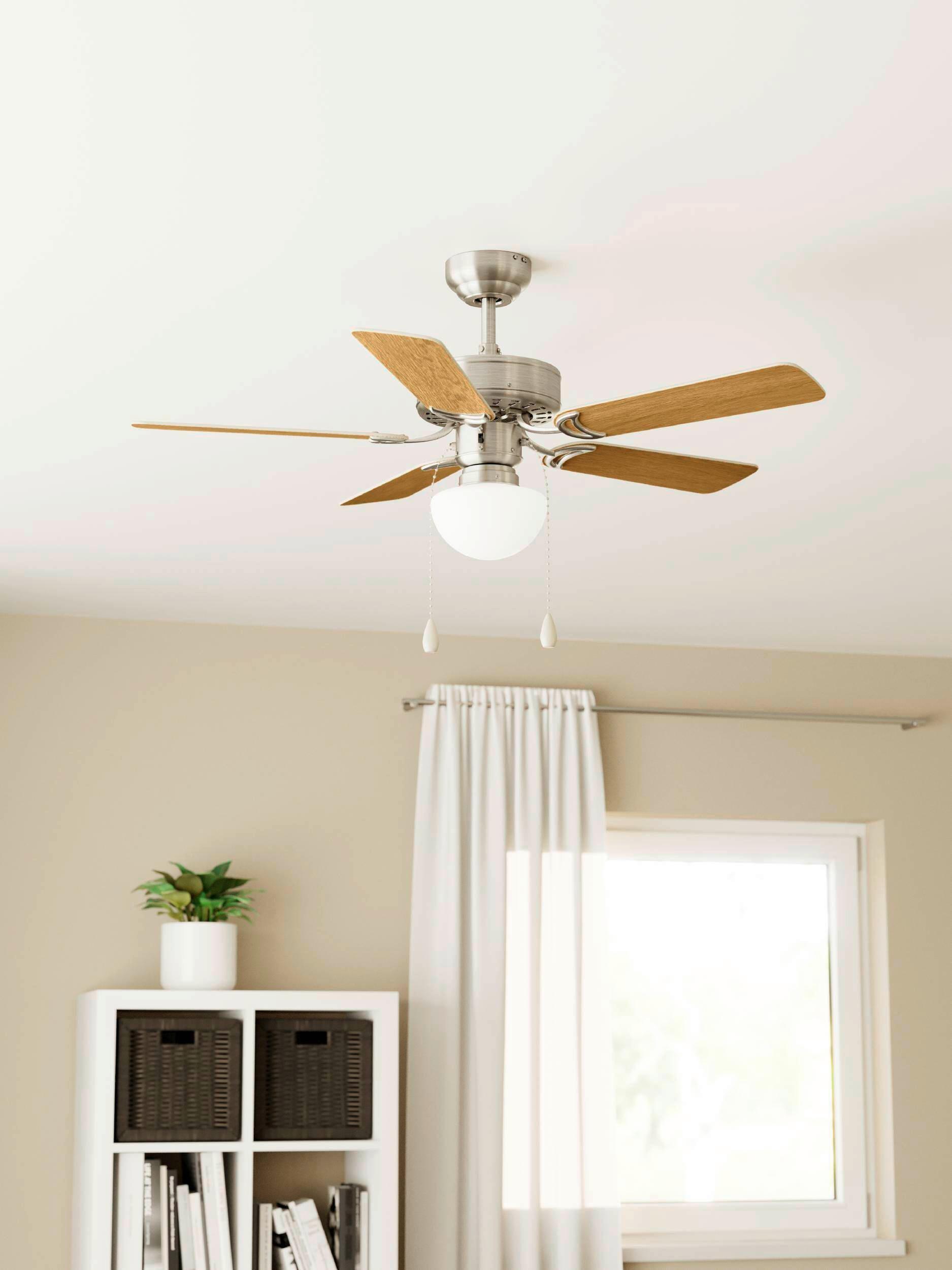 Deckenventilator 35074 Cadiz - Silberfarben/Naturfarben, Basics, Holz/Metall (106,6/46,1cm) - Eglo