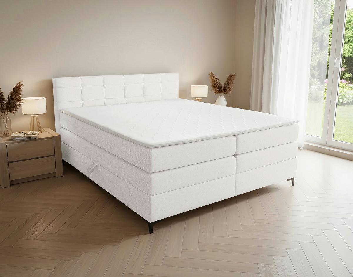 Boxspringbett Mitto mit Topper 140x200 cm - Creme/Schwarz, KONVENTIONELL, Textil/Metall (140/200cm)