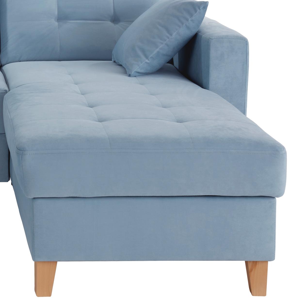 Rohová sedačka BJORN, obojstranná, svetlomodrý zamat - svetlomodrá/prírodná farba, Design, drevo/textil (231/160cm) - Luca Bessoni