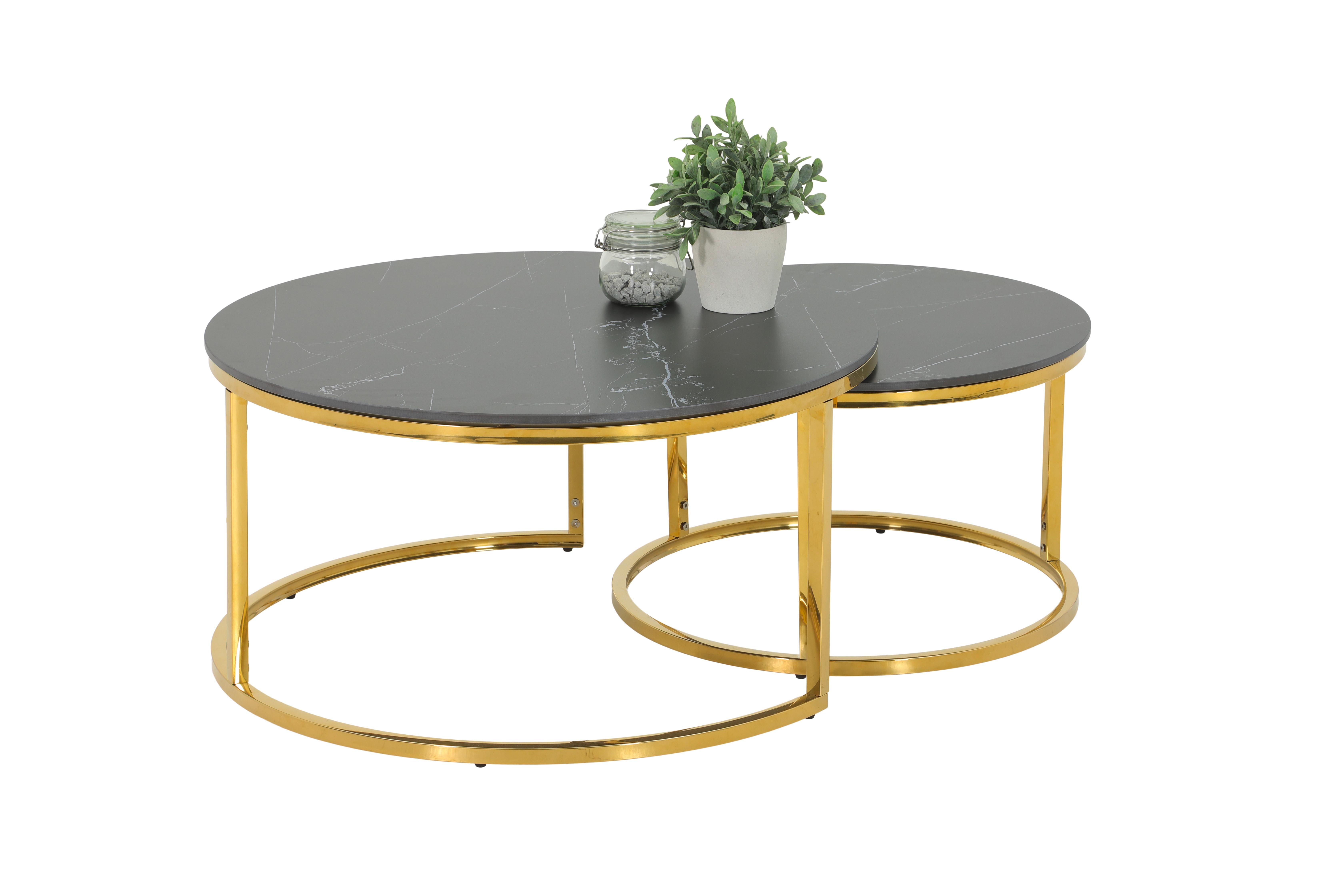 Couchtischset Joel Schwarz D: 80/60 cm - Goldfarben/Schwarz, Design, Stein/Metall (80/60/41/37cm) - Livetastic