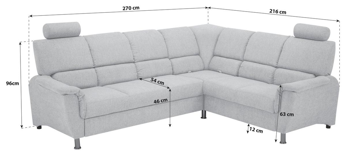 Ecksofa Marsylia Blaugrau S: 270x216 cm - Silberfarben/Blaugrau, Design, Holz/Textil (270/216cm) - Livetastic