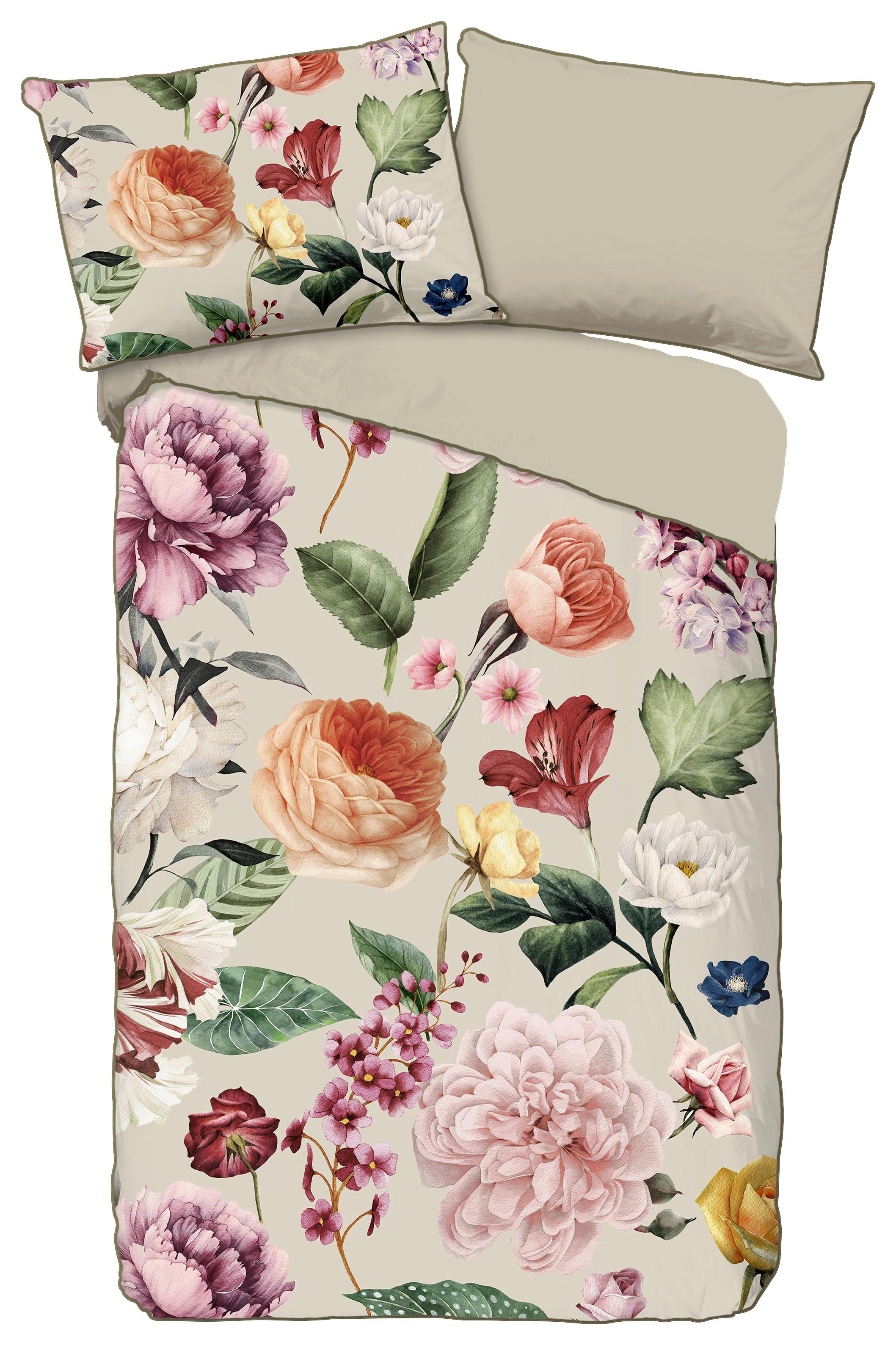 Wendebettwäsche 140x200 cm Fiori Sandfarben Blume - Sandfarben, Basics, Textil (140/200cm)