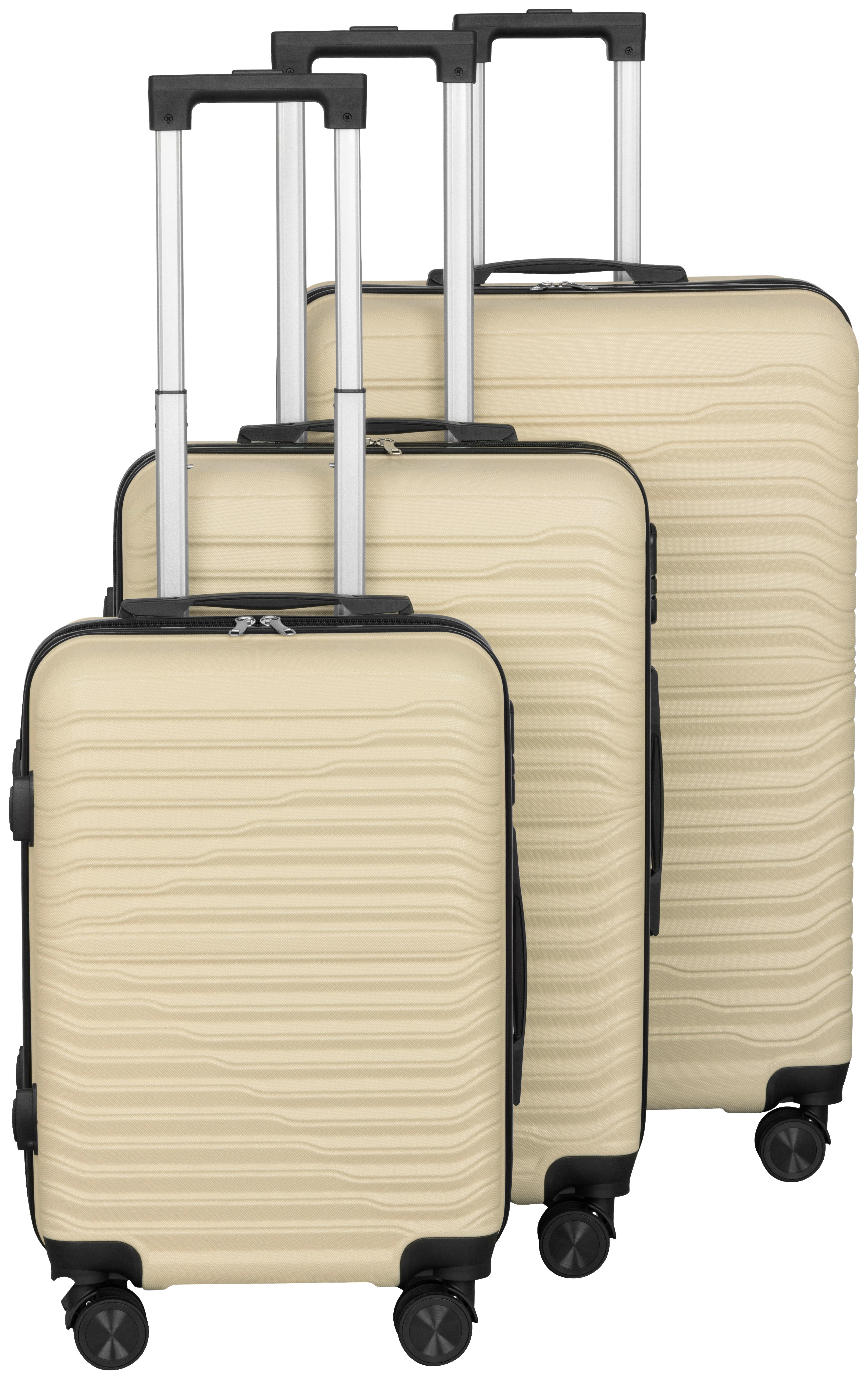 Reisekoffer Set 3-Tlg Florenz 4 Rollen Hartschale - Beige, Basics, Kunststoff/Textil - Ondega