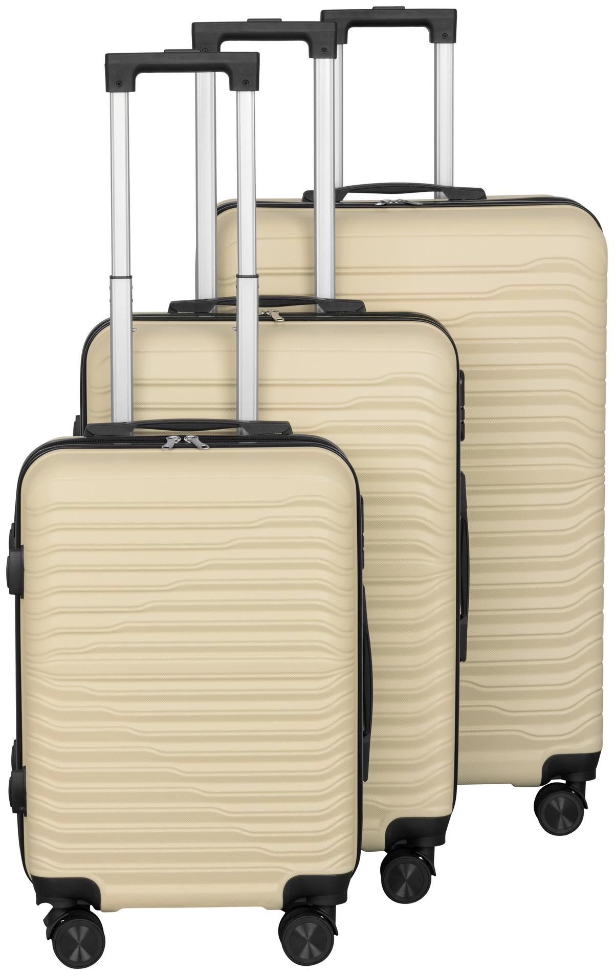 Reisekoffer Set 3-Tlg Florenz 4 Rollen Hartschale - Beige, Basics, Kunststoff/Textil - Ondega