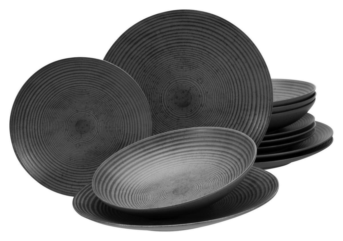 Tafelservice Catania Anthrazit 12--Teilig - Anthrazit, Basics, Keramik - Creatable