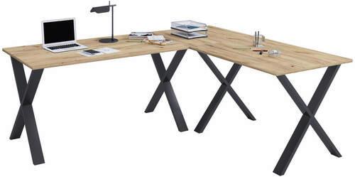 Eckschreibtisch Lona Schwarz/ Honigeichefarben, L: 220cm - Honigeiche/Silberfarben, MODERN, Holzwerkstoff/Metall (220/190/76cm) - MID.YOU