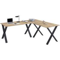 Eckschreibtisch Lona Schwarz/ Honigeichefarben, L: 220cm - Honigeiche/Silberfarben, MODERN, Holzwerkstoff/Metall (220/190/76cm) - MID.YOU