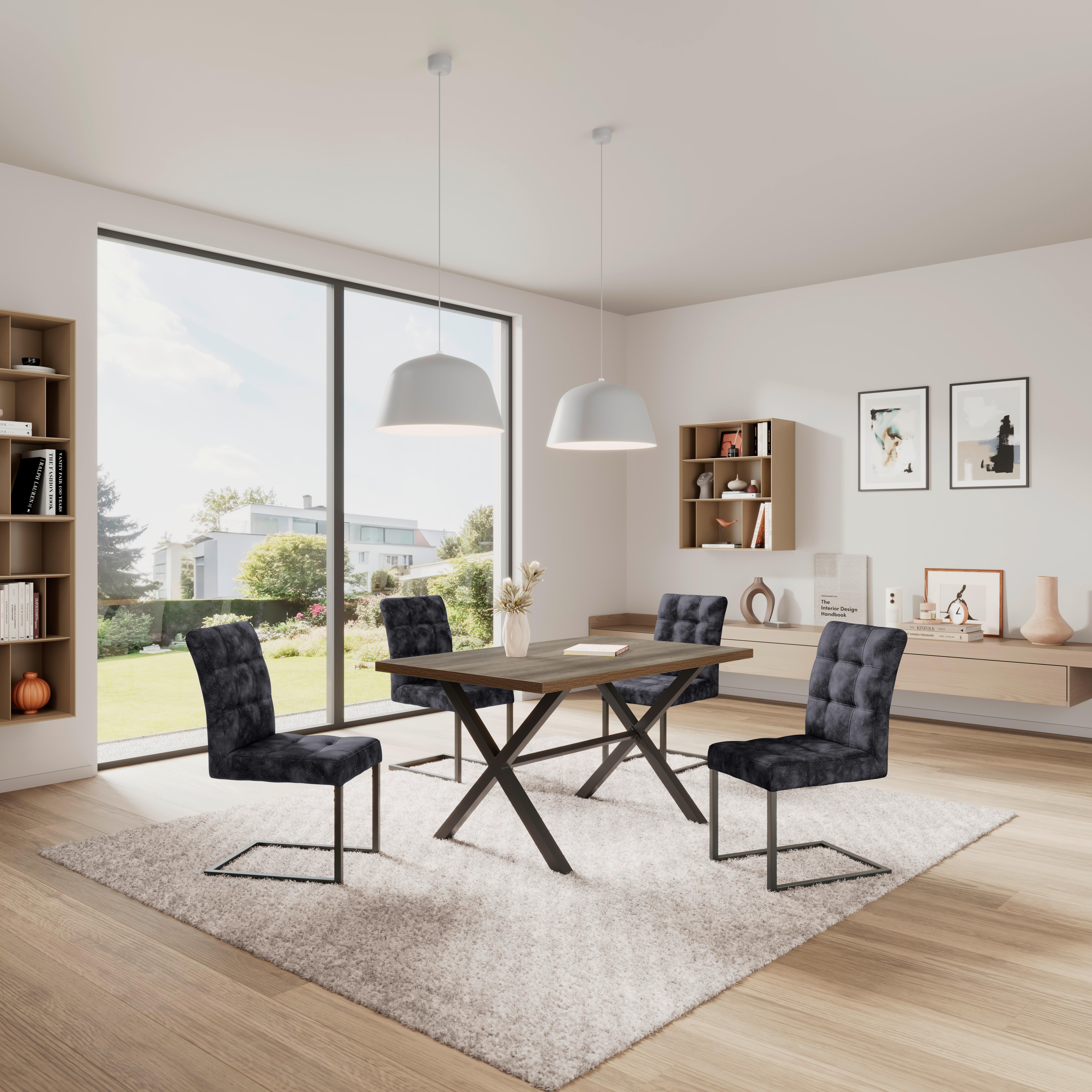 Esstisch Bonny 140x90 Cm Wildeiche Dekor/anthrazit - Eichefarben/Anthrazit, KONVENTIONELL, Holzwerkstoff/Metall (140/75/90cm)