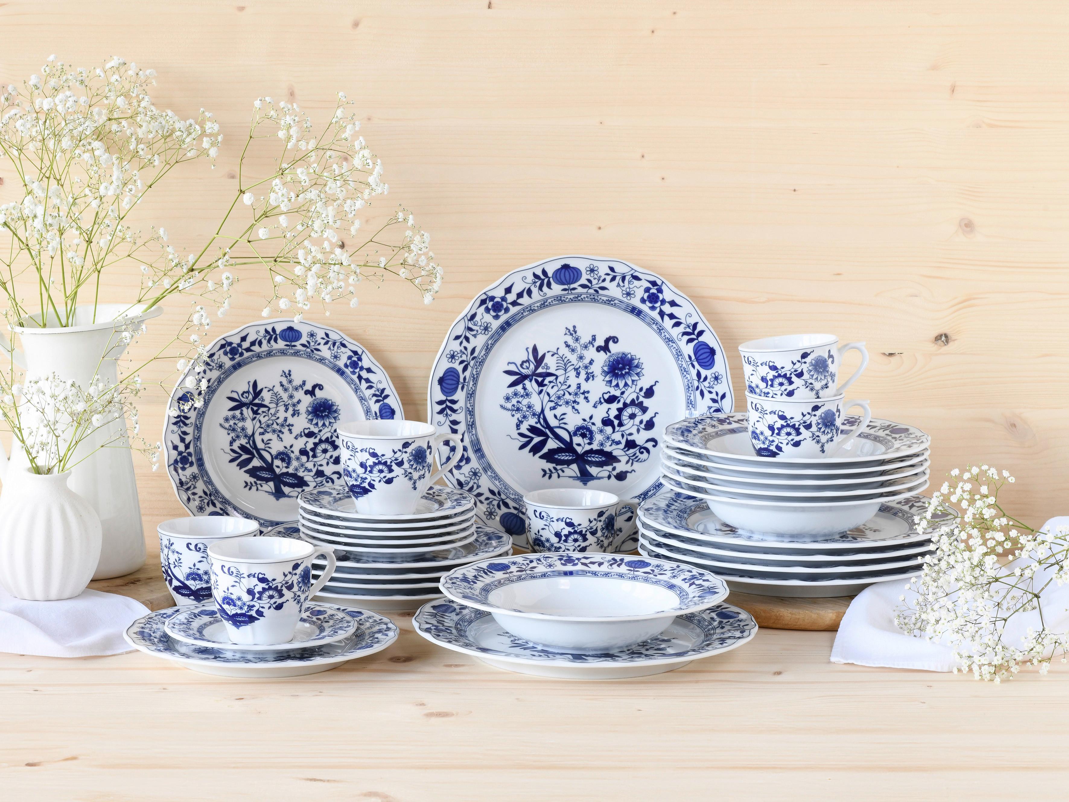 Kombiservice 30-tlg. Flora Zwiebelmuster, Blau, Weiß - Blau/Weiß, Design, Keramik - Creatable