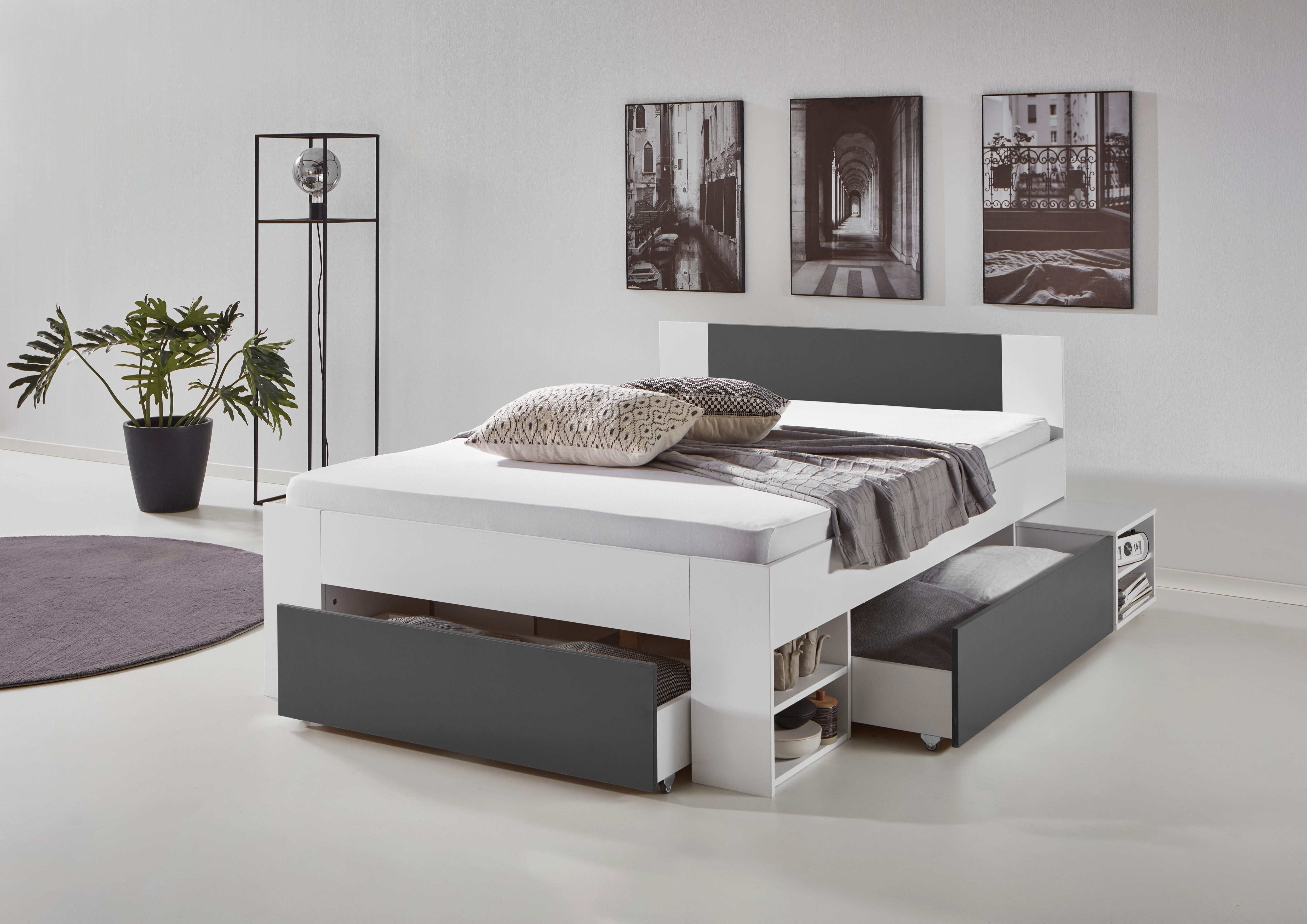 Stauraumbett Mit Bettladen 140 X200cm Azurro Anthrazit/weiß - Anthrazit/Weiß, MODERN, Holzwerkstoff (140/200cm)