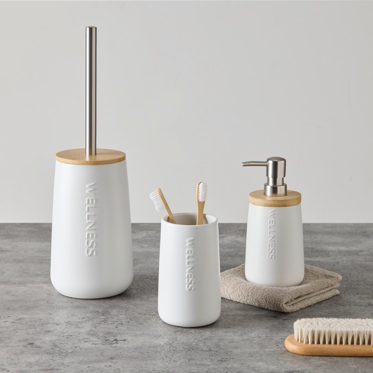 Dávkovač mýdla EDNA - bílá/přírodní barvy, Moderní, plast/přírodní materiály (8,5cm) - Mömax