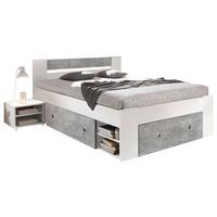 Bettanlage mit Stauraum 140x200 cm Stefan Betonoptik - Weiß/Grau, MODERN (140/200cm) - MID.YOU