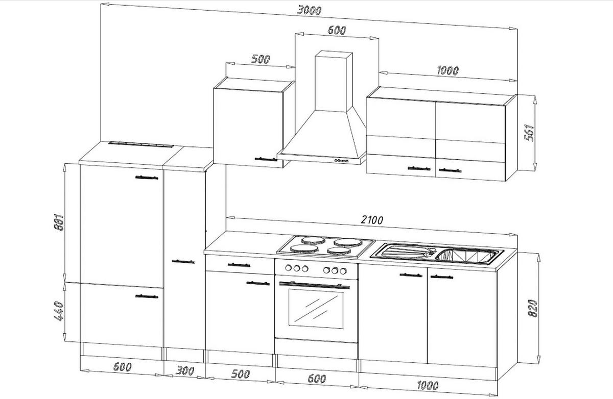 Küchenzeile Economy mit Geräten 300 cm Weiß/Nussbaum Dekor - Nussbaumfarben/Weiß, Basics, Holzwerkstoff (300cm) - Respekta