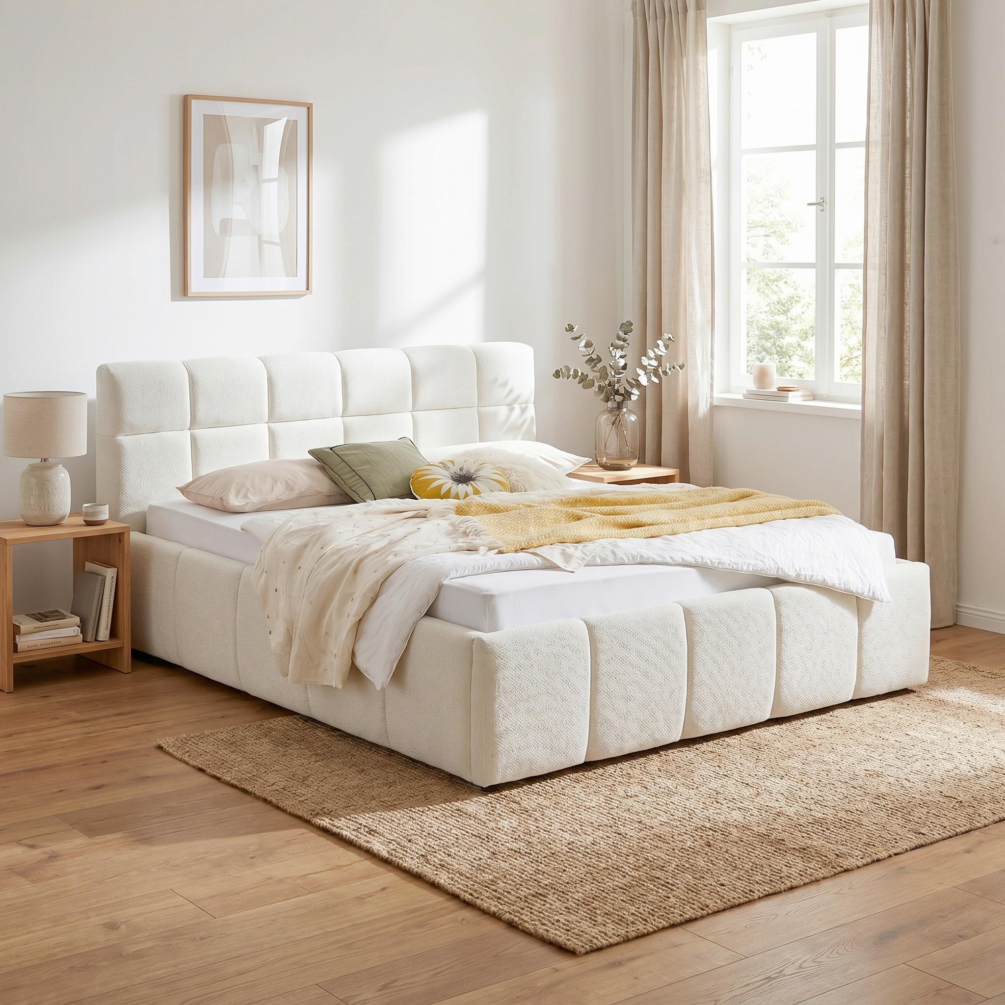 Čalouněná postel ASCONA 180x200, krémová - černá/krémová, Konvenční, textil/plast (180/200cm)