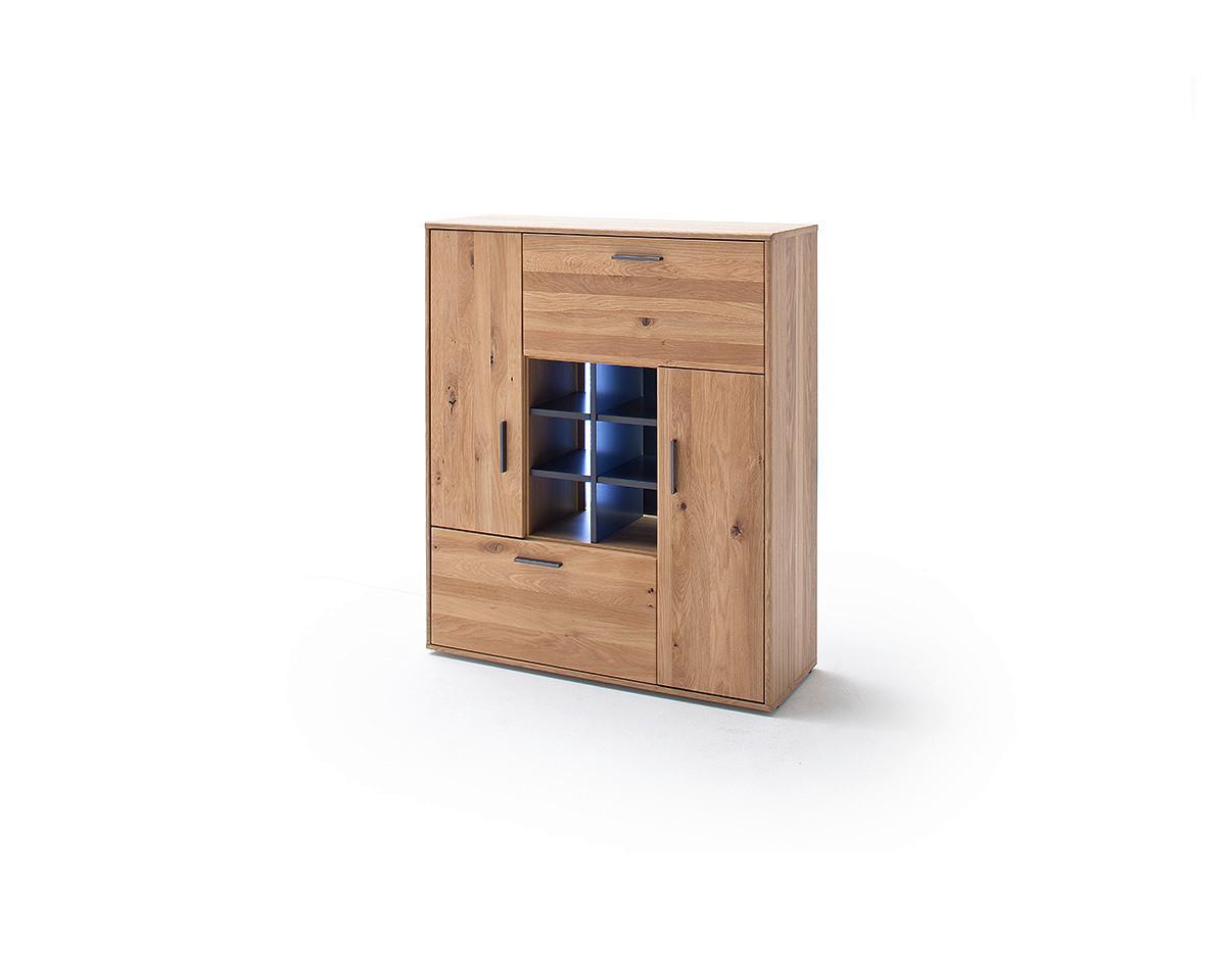 Wohnkombination Teilmassiv 4--Teilig. Portland Eichefarben - Eichefarben/Schwarz, Design, Holz/Holzwerkstoff (338/204/50cm) - Livetastic