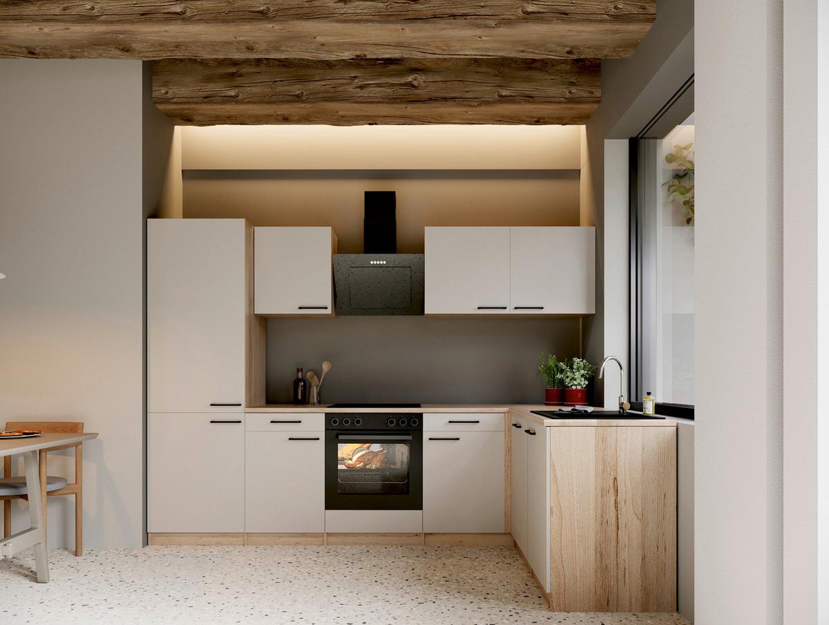 ECKKÜCHE Merle, Kaschmir S: 280x172cm - Kaschmir/Eichefarben, Trend, Holzwerkstoff (280/172cm) - Respekta