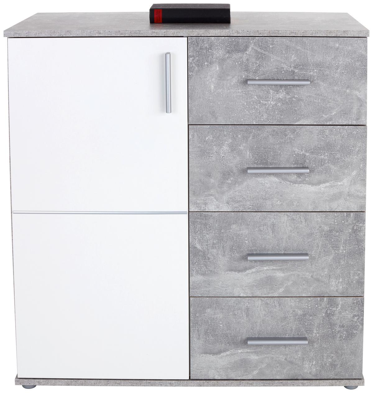 Kommode B 88,2cm Ina Beton Optik/Weiß - Weiß/Grau, MODERN, Holzwerkstoff (88,2/95,2/38,3cm)