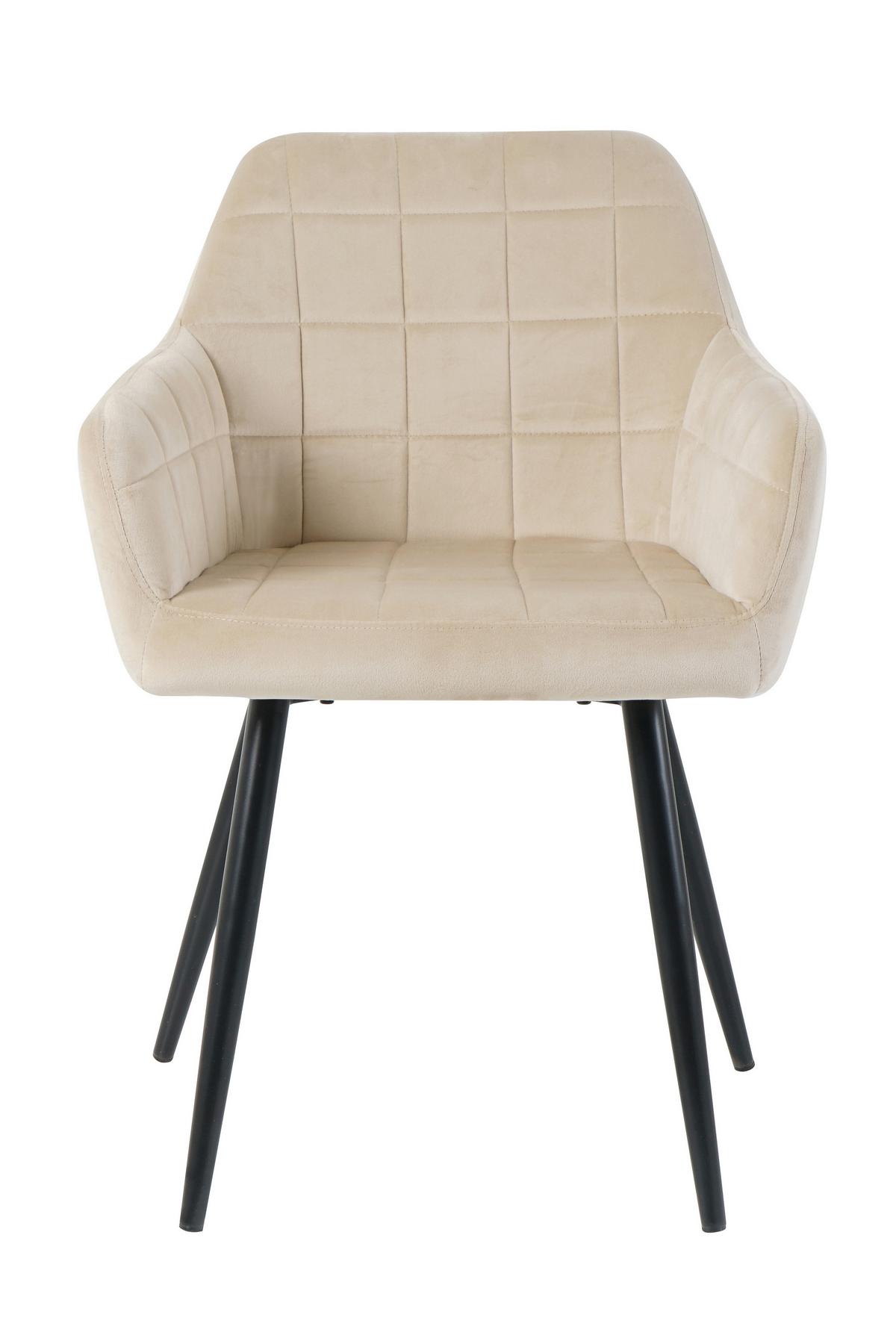 Armlehnstuhl-set Samt Beige, B: 59cm - Beige/Schwarz, Design, Textil/Metall (59/83/62cm) - Livetastic