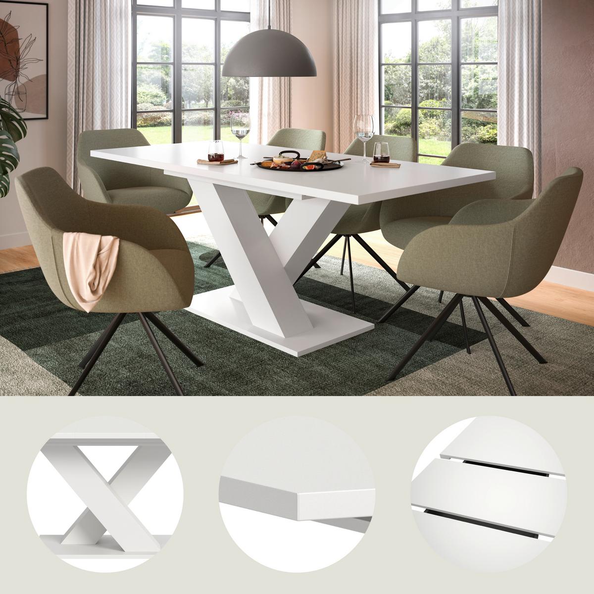 Ausziehtisch Marlon 150 Az Weiß, Auf 190 Cm Ausziehbar - Weiß, KONVENTIONELL, Holzwerkstoff (150-190/90/76cm) - MID.YOU