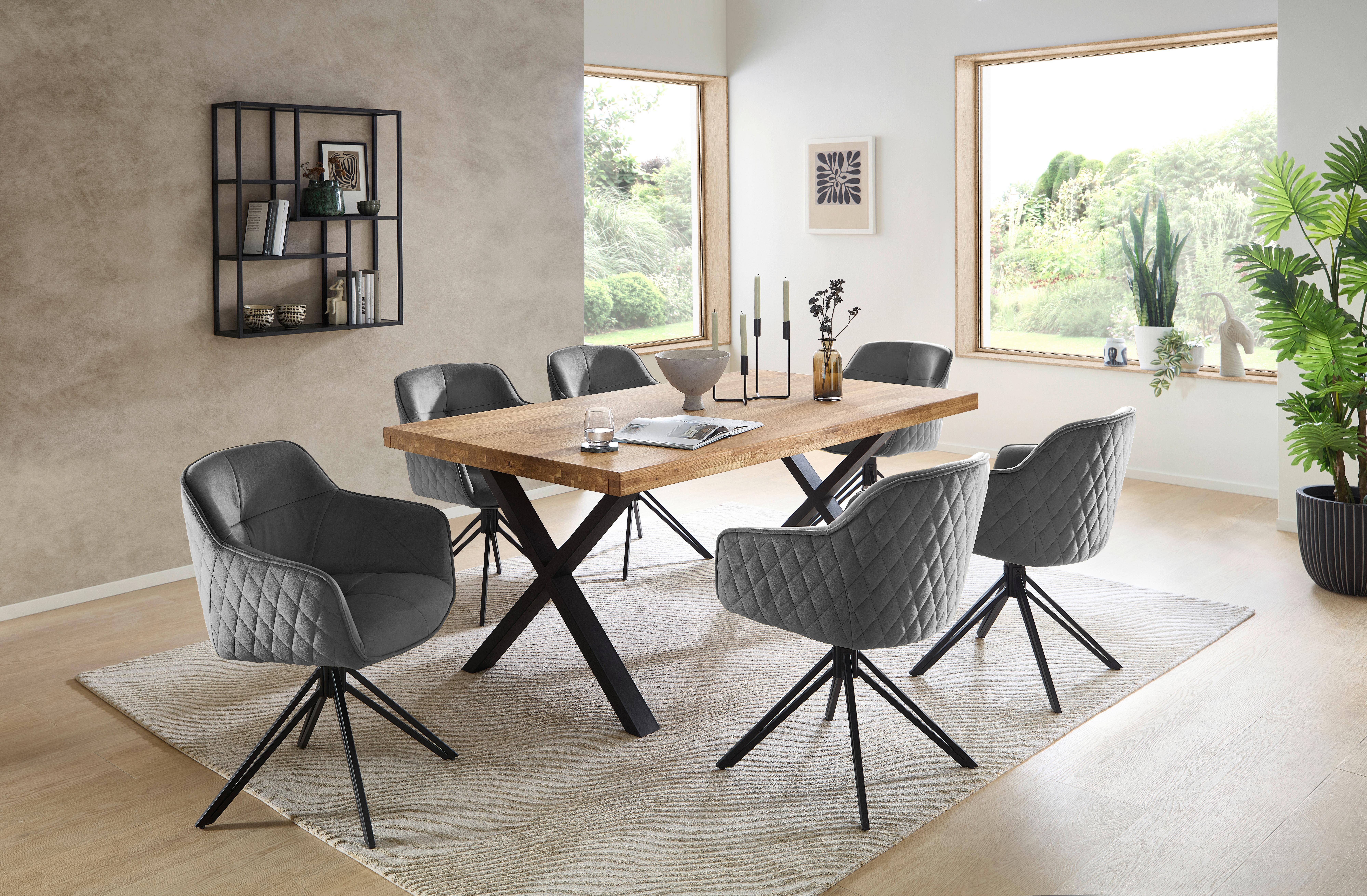 Esstisch Chris X 180x76x100 cm Eiche/Schwarz - Eichefarben/Schwarz, MODERN, Holz/Metall (180/100/76cm) - Livetastic