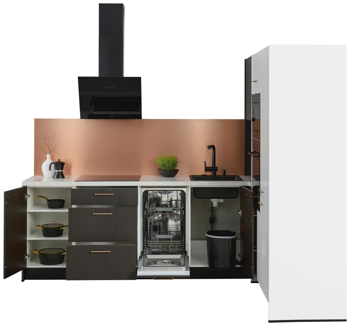 Eckküche Star/stripe - Weiß Hochglanz/Dunkelbraun, Design, Holzwerkstoff (266,6/188,3cm) - Express-Kuechen