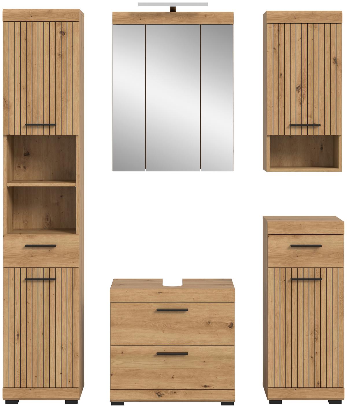 Badezimmer Scout Eiche Artisan Dekor B: 134cm - Schwarz/Eiche Artisan, Trend, Glas/Holzwerkstoff (134cm) - MID.YOU