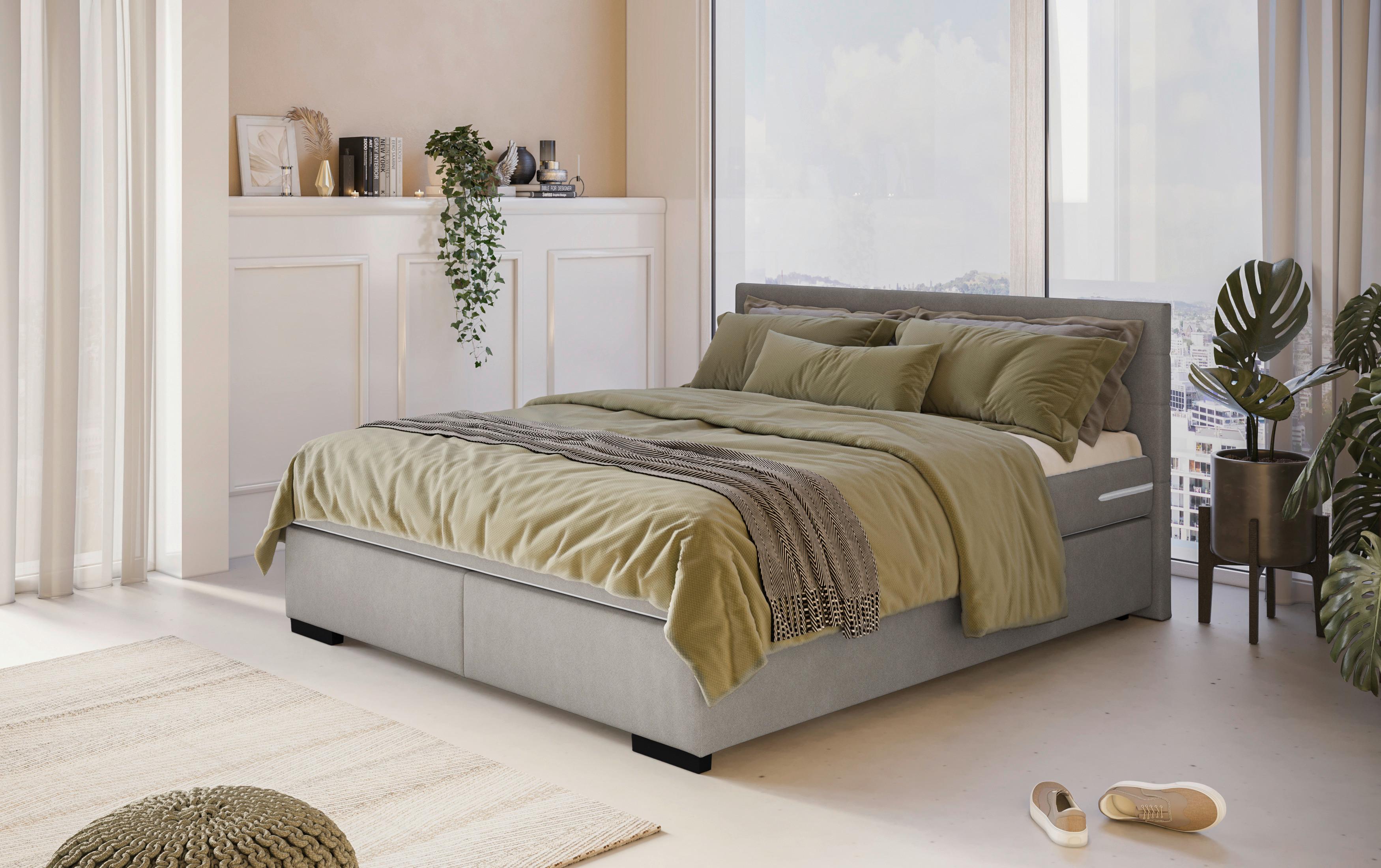 Boxspringbett mit Topper 160x200 cm Mammut - Silberfarben/Schwarz, KONVENTIONELL, Holz/Holzwerkstoff (160/200cm) - MID.YOU