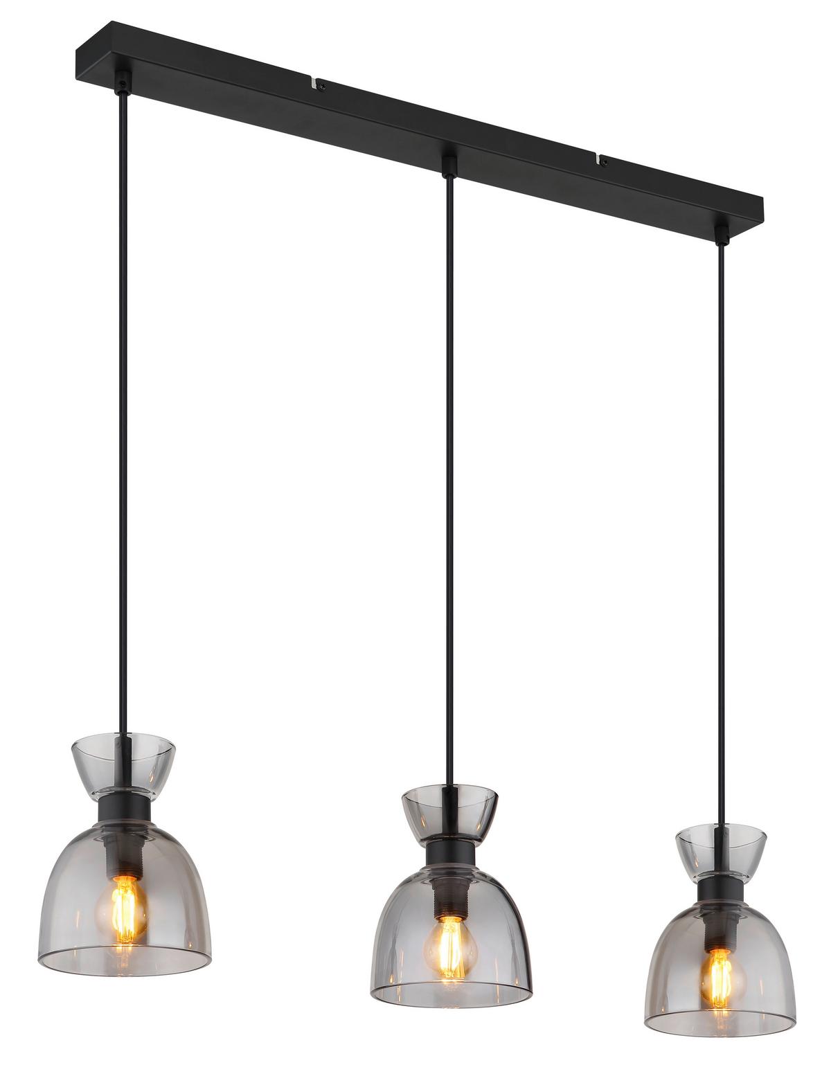 Hängeleuchte Massey Grau Schwarz L: 65 cm - Schwarz/Grau, Design, Glas/Kunststoff (65/13/120cm) - Globo