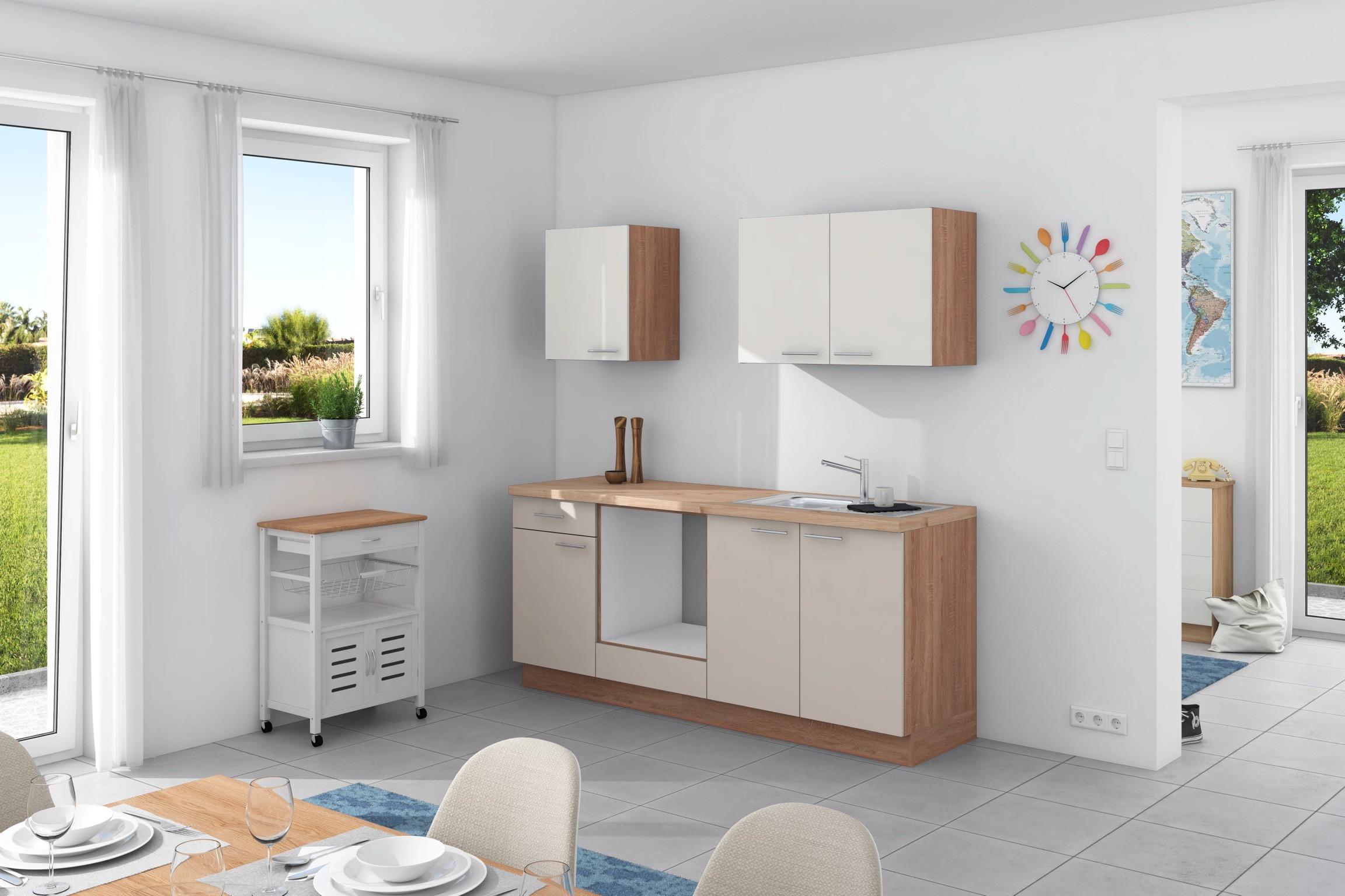 Express Küchenzeile Base ohne Geräte Anthrazit/Weiß/Eiche kaufen ➤ online Möbelix 200 cm