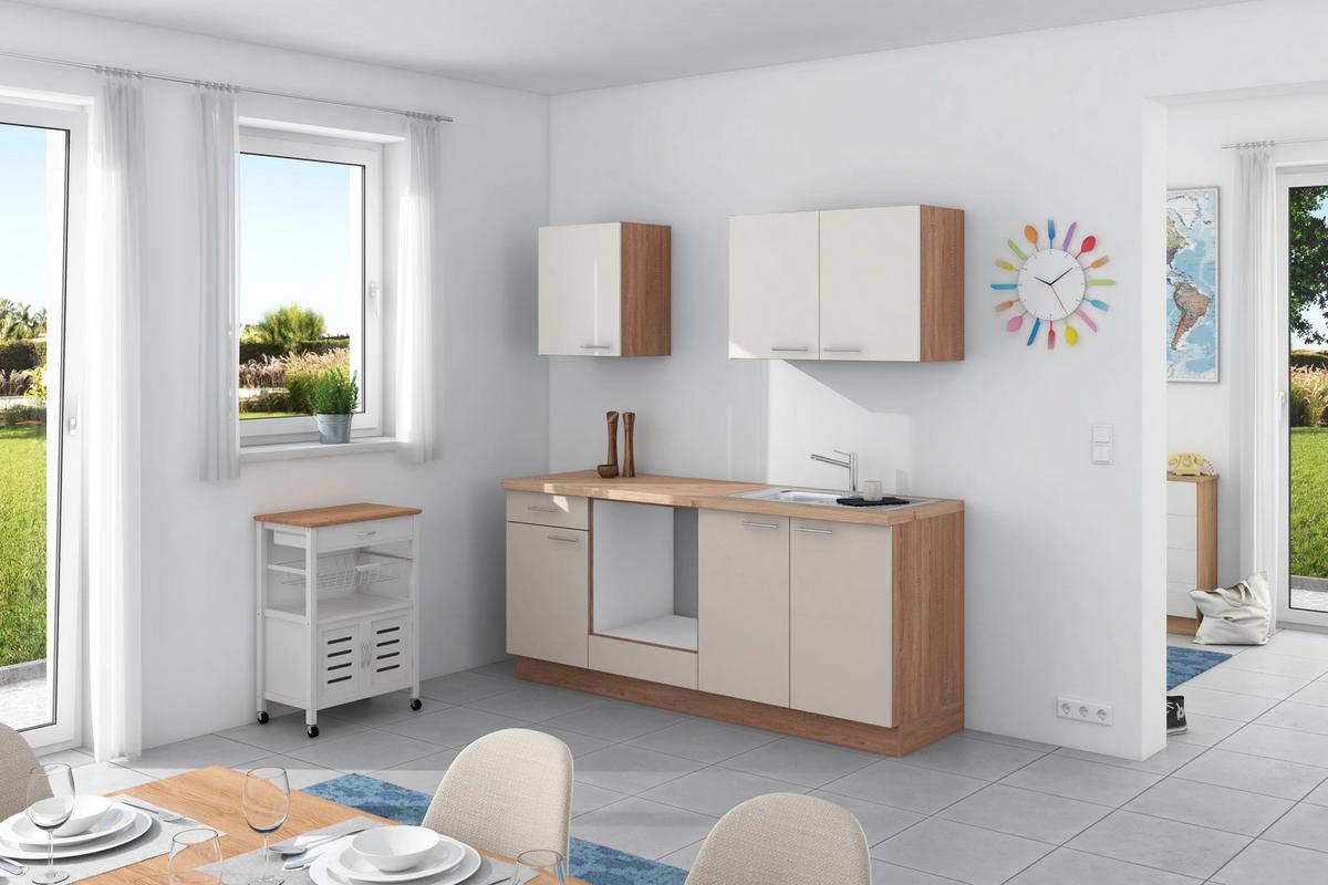 Küchenzeile Base Ohne Geräte 200 Cm Weiß/creme - Wildeiche/Anthrazit, Design, Holzwerkstoff (200cm) - Express