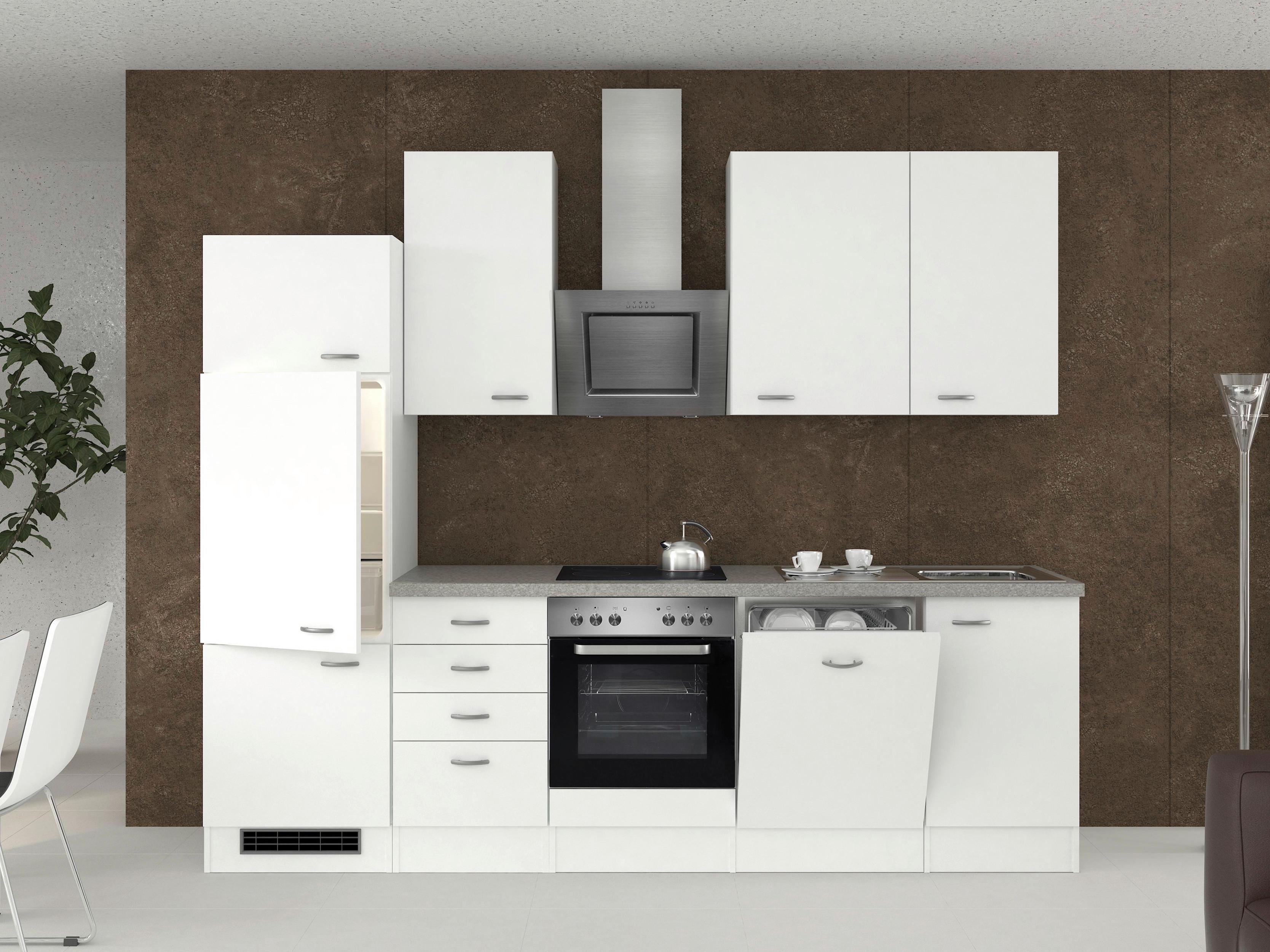 Küchenzeile Wito mit Geräten 280 cm Weiß/Grau Modern - Edelstahlfarben/Perlmutt, MODERN, Holzwerkstoff (280cm) - FlexWell