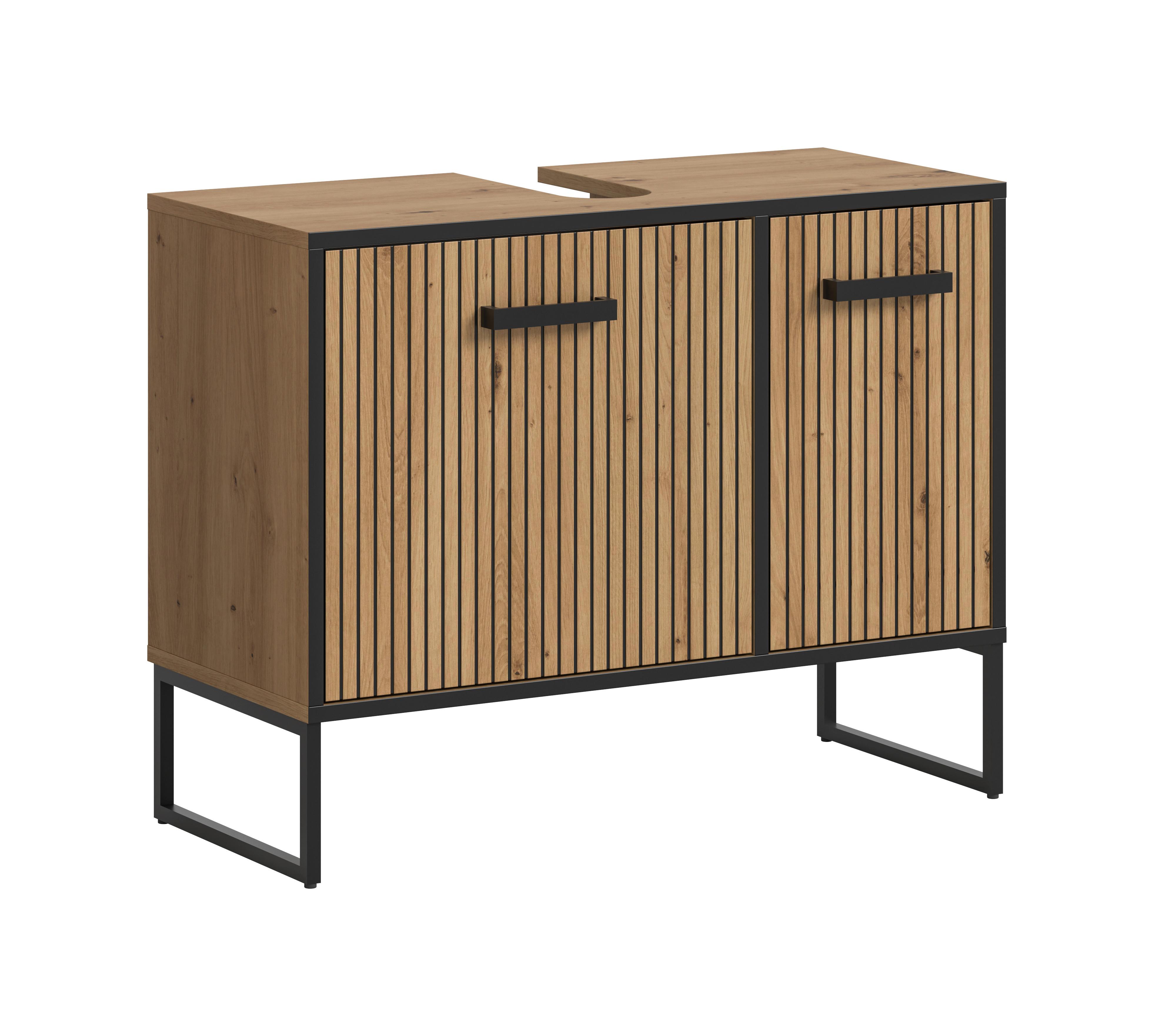 Waschbeckenunterschrank Bagno Schwarz/Eiche Dekor B: 80cm - Schwarz/Eiche Artisan, Trend, Holzwerkstoff (80/63/36cm) - MID.YOU