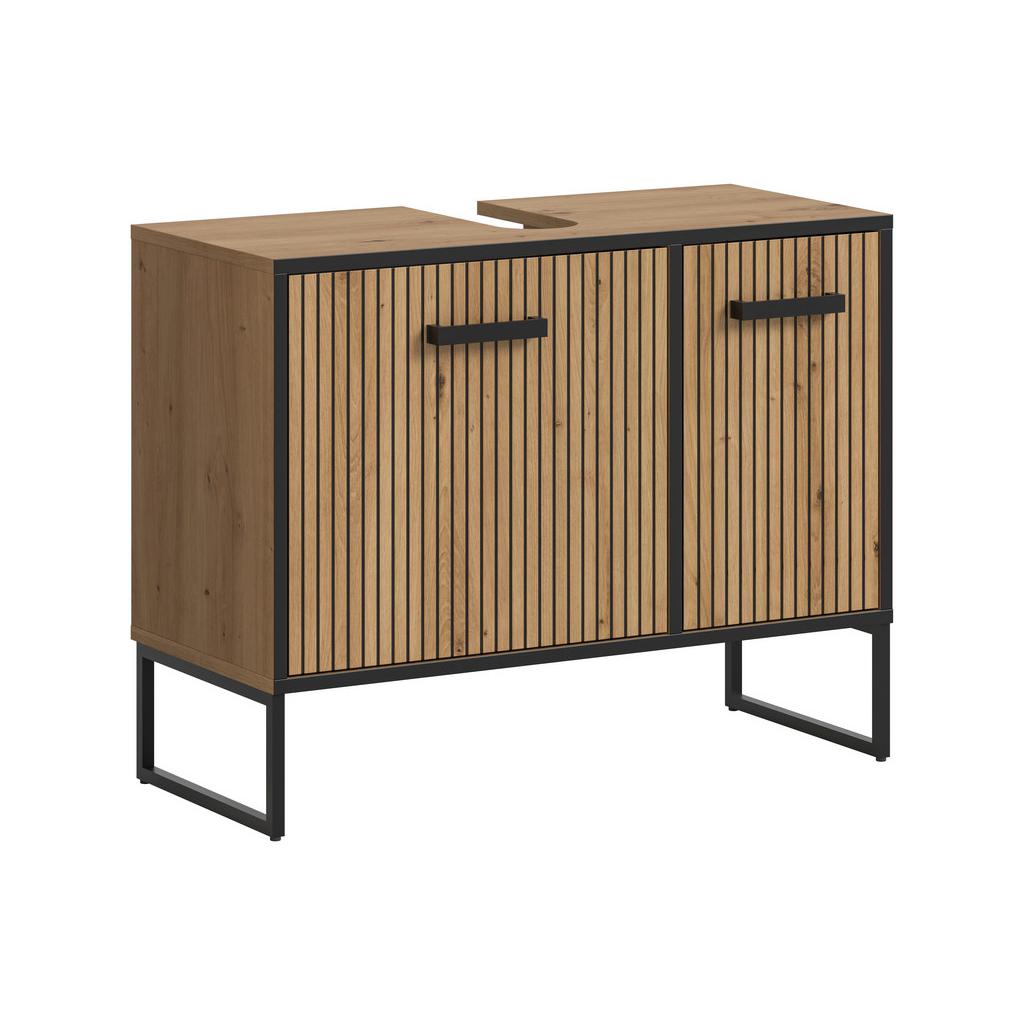 Waschbeckenunterschrank Bagno Schwarz/Eiche Dekor B: 80cm