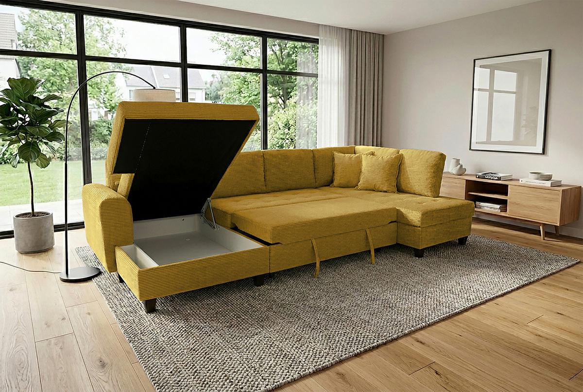 Wohnlandschaft Moritz Senfgelb U-Form:155x324x178 Cm - Senfgelb, Trend, Textil (155/324/178cm)