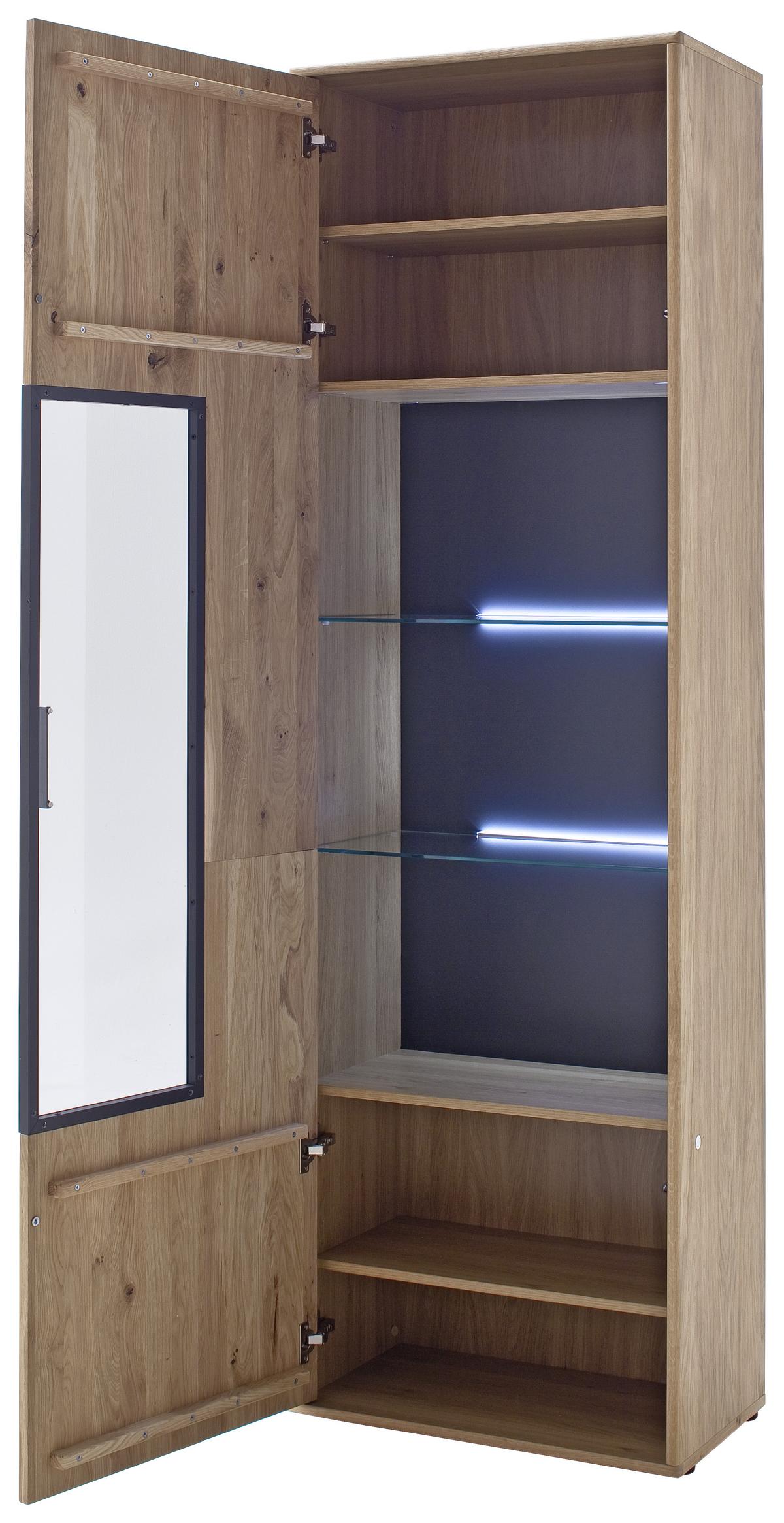 Wohnkombination teilmassiv 3--teilig. Portland Eichefarben - Eichefarben/Schwarz, Design, Glas/Holz (298/207/50cm) - Livetastic