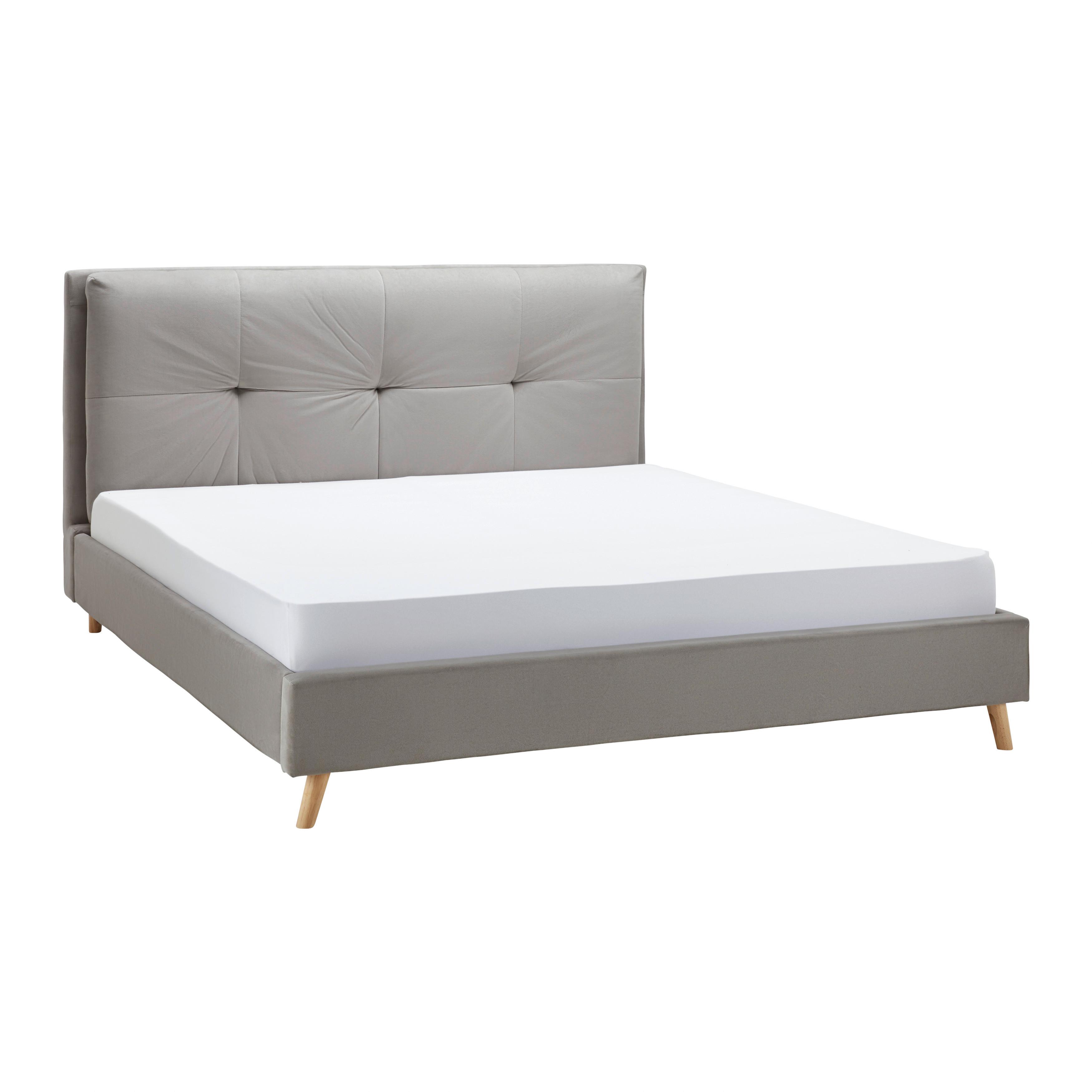 Čalouněná postel CAMILLA, 180x200, světle šedá - světle šedá/přírodní barvy, Moderní, kov/dřevo (180/200cm) - PBJ