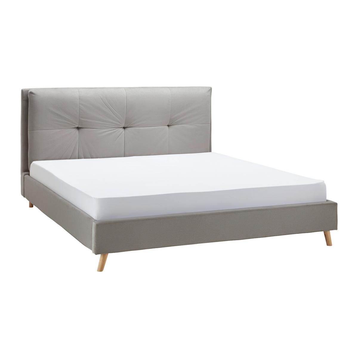 Čalouněná postel CAMILLA, 180x200, světle šedá - světle šedá/přírodní barvy, Moderní, kov/dřevo (180/200cm) - PBJ