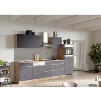 Küchenzeile Turin mit Geräten B: 300cm Grau/Wotaneiche Dekor - Eiche Wotan/Grau, Design, Holzwerkstoff (300cm) - Held