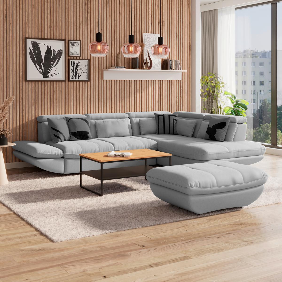 Wohnlandschaft Park - Hellgrau/Schwarz, MODERN, Textil (311/233cm) - Luca Bessoni