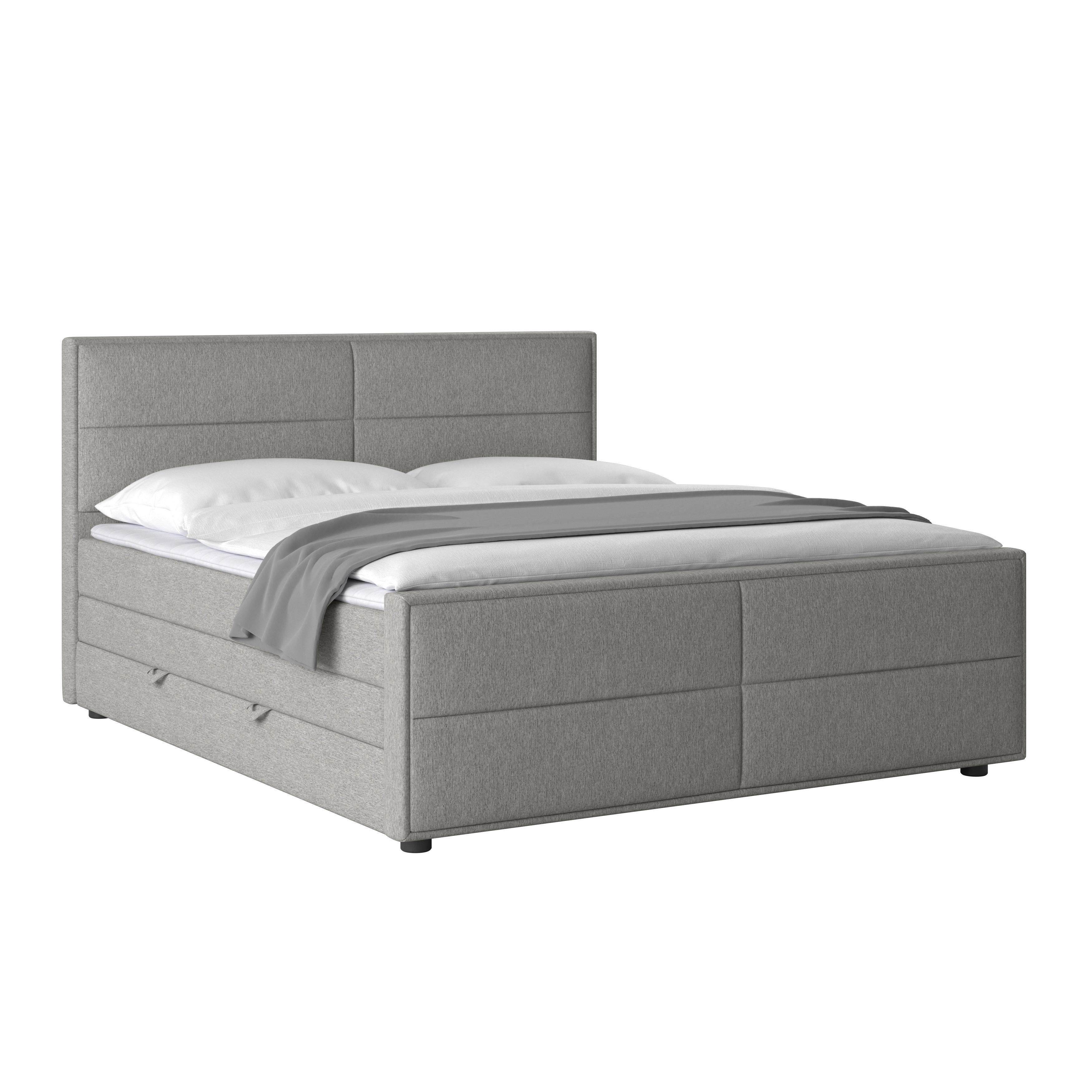 Boxspringbett mit Bettkasten Palermo 180x200 Silberfarben - Silberfarben/Schwarz, MODERN, Karton/Holzwerkstoff (180/200cm) - MID.YOU