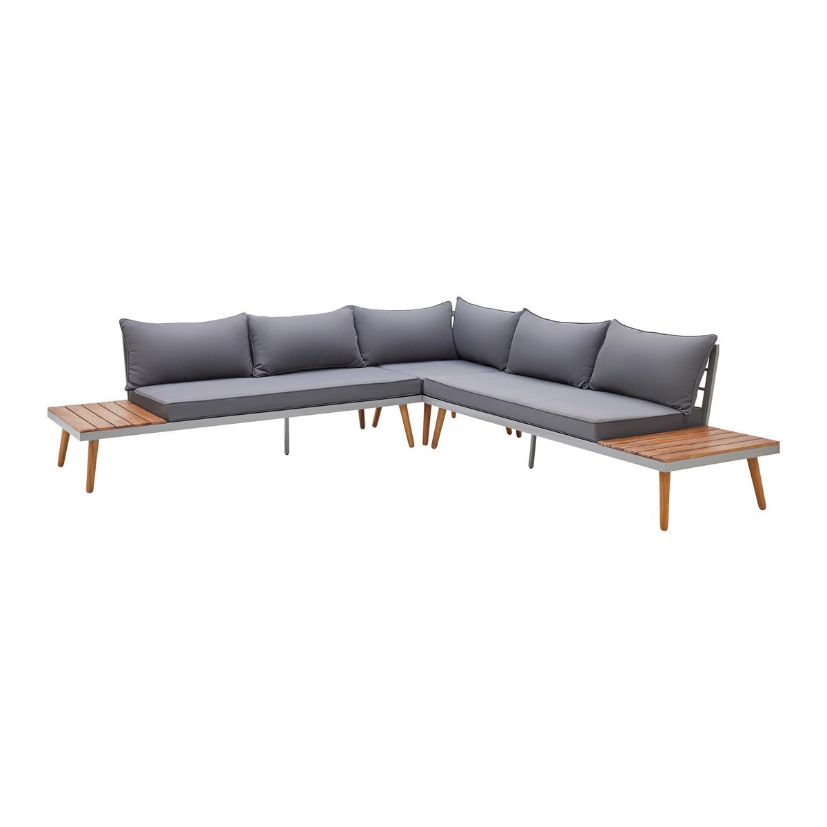 Zahradní sedací souprava LANCIANO - šedá/tmavě šedá, Moderní, kov/dřevo (257/68/74cm) - Bessagi Garden
