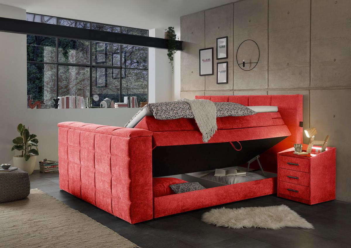Boxspringbett Mit Bettkasten 180x200 Cm Denver - Rot, KONVENTIONELL, Textil (180/200cm) - Carryhome