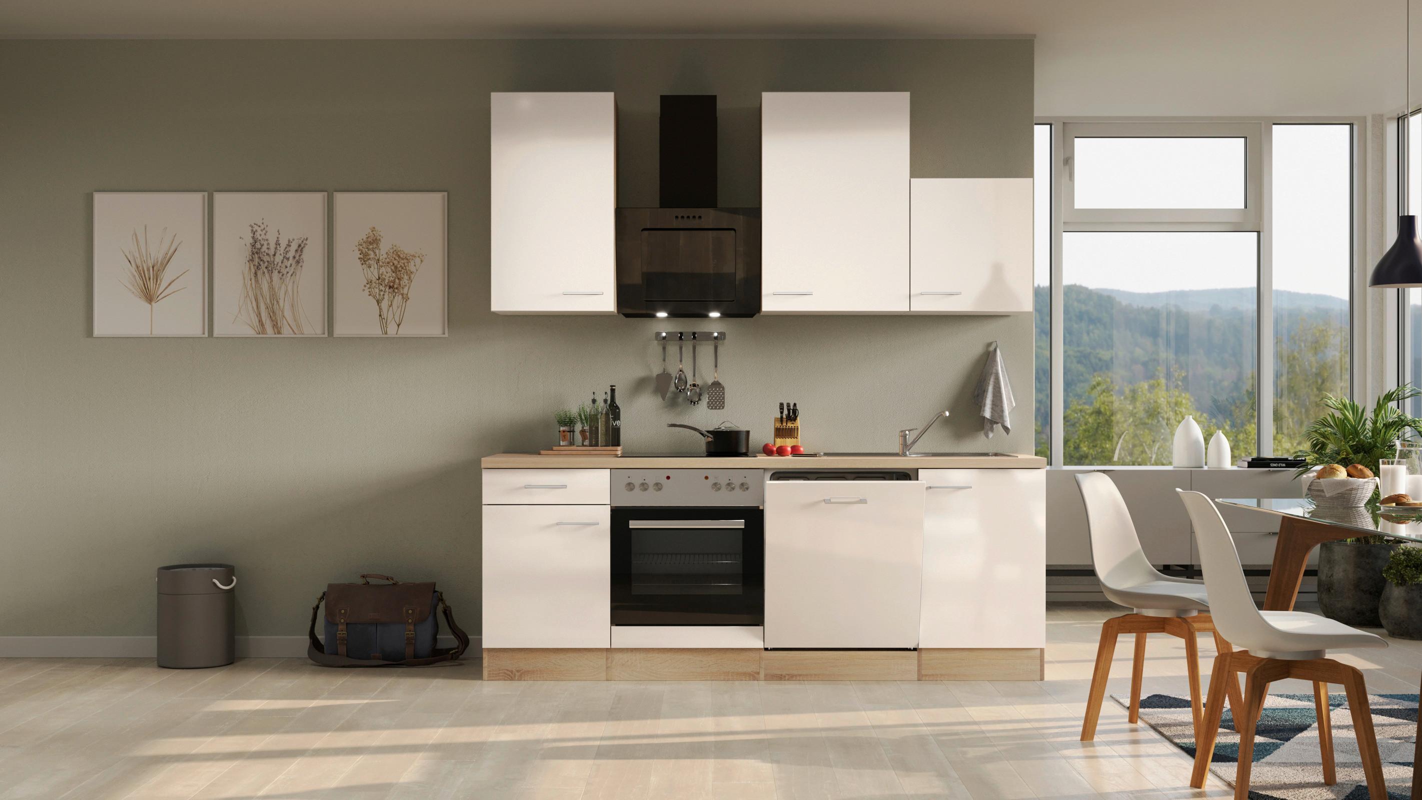 Küchenzeile Nepal Mit Geräten 220 Cm Kaschmir/eiche Dekor - Kaschmir/Sonoma Eiche, MODERN, Holzwerkstoff (220cm) - FlexWell