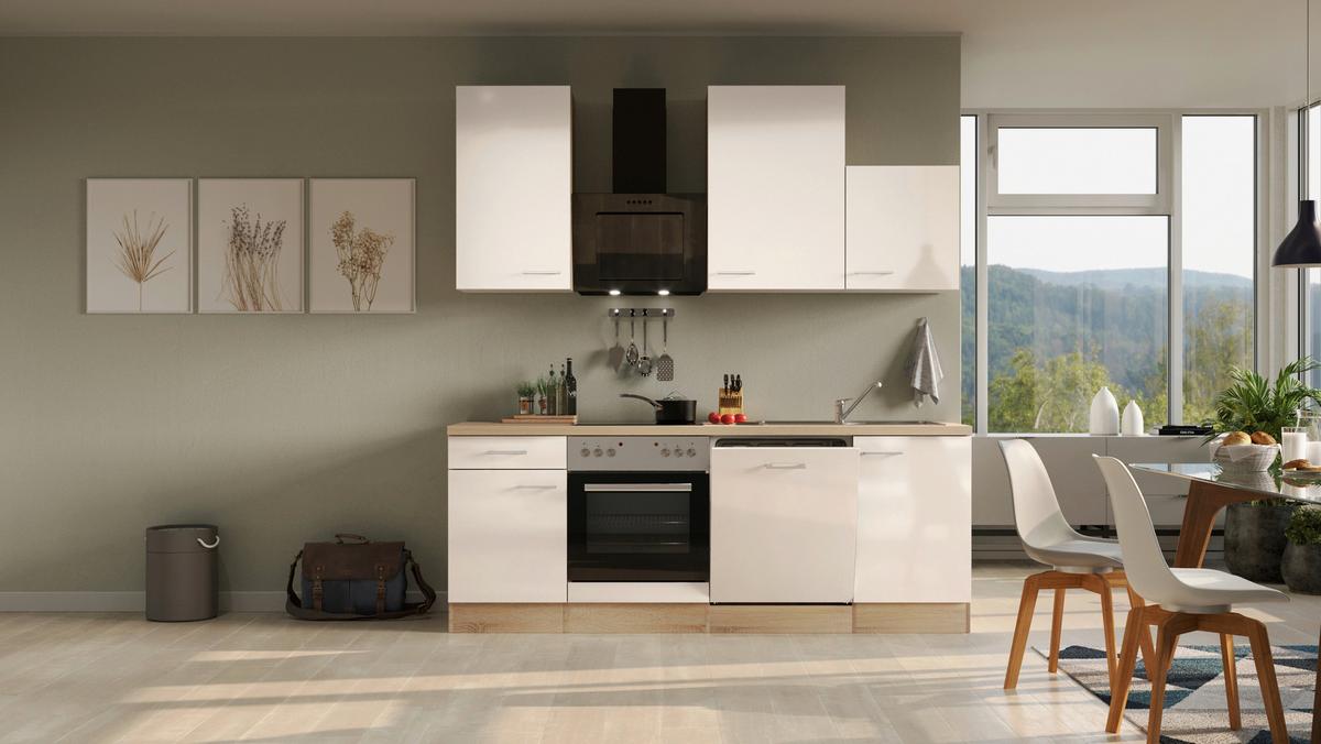 Küchenzeile Nepal Mit Geräten 220 Cm Kaschmir/eiche Dekor - Kaschmir/Sonoma Eiche, MODERN, Holzwerkstoff (220cm) - FlexWell