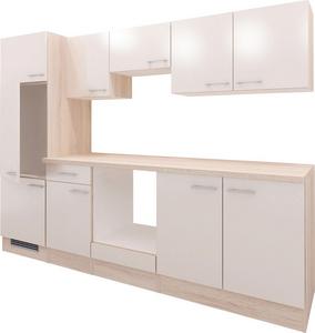 Wohnlicher Küchenblock in Kaschmir und Sonoma Eiche Dekor Küchenleerblock mit hellen Fronten und Eiche Dekor Korpus